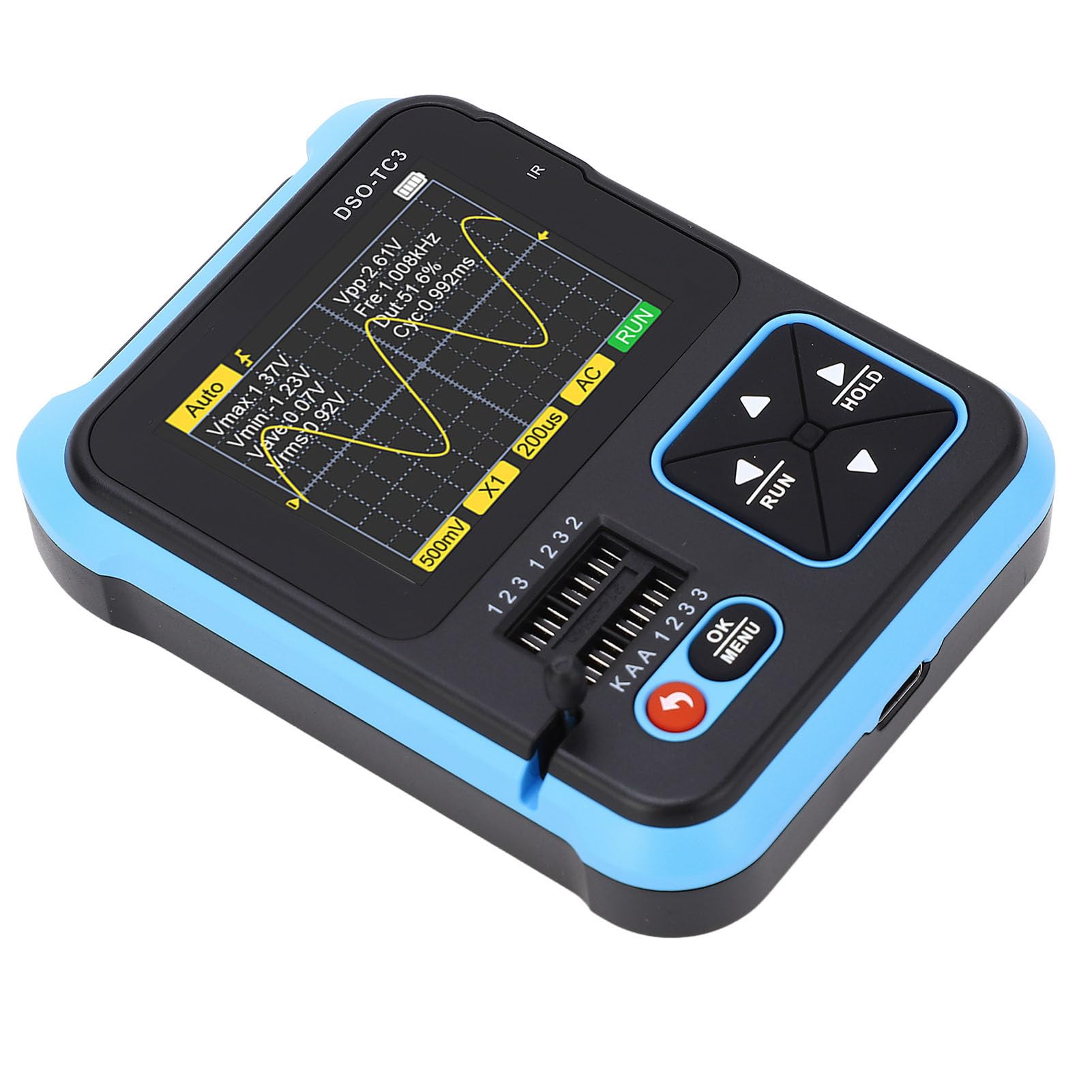 CHICIRIS Oscilloscopio Digitale Portatile 3 in 1 e Tester per Transistor per Elettronica Fai-da-te Display TFT da 2,4" (Standard)
