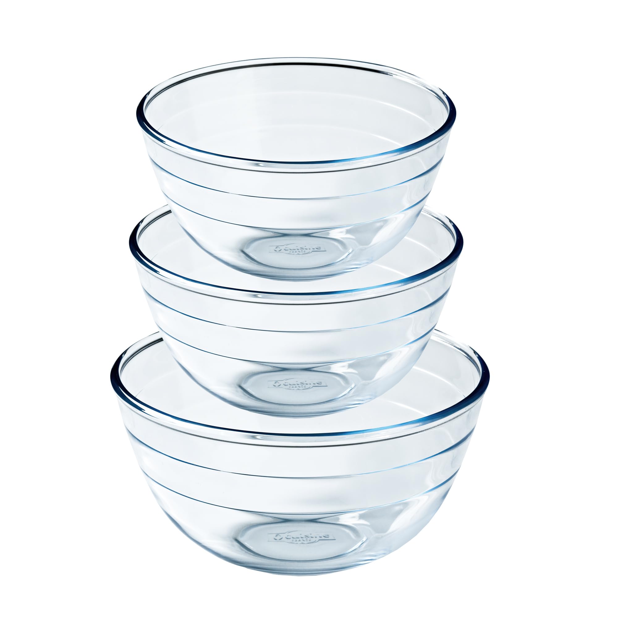 Ôcuisine® Bowl Glass Round Mixing & Prep Bowls | Extreme Resistance | Oven Safe - Freezer Safe - Microwave Safe | Borosilicate Glass | Made in France (Bowl Set of 3 (0.5, 1, 2LT)