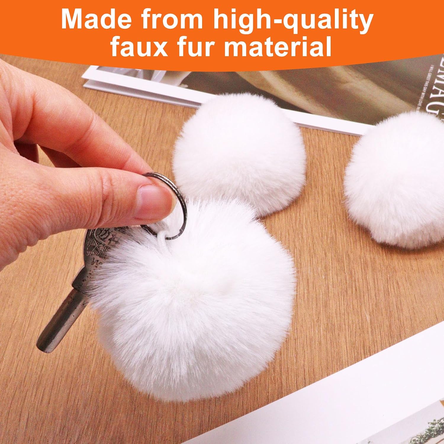 SWZHAI 12 Pcs 2.75 Inch Small Faux Fur Pom Pom Balls, Fluffy Pompom with Elastic Loops for Hats, Scarves, Bags, Shoes, Gloves & Key Chain Charms Accessories(White)