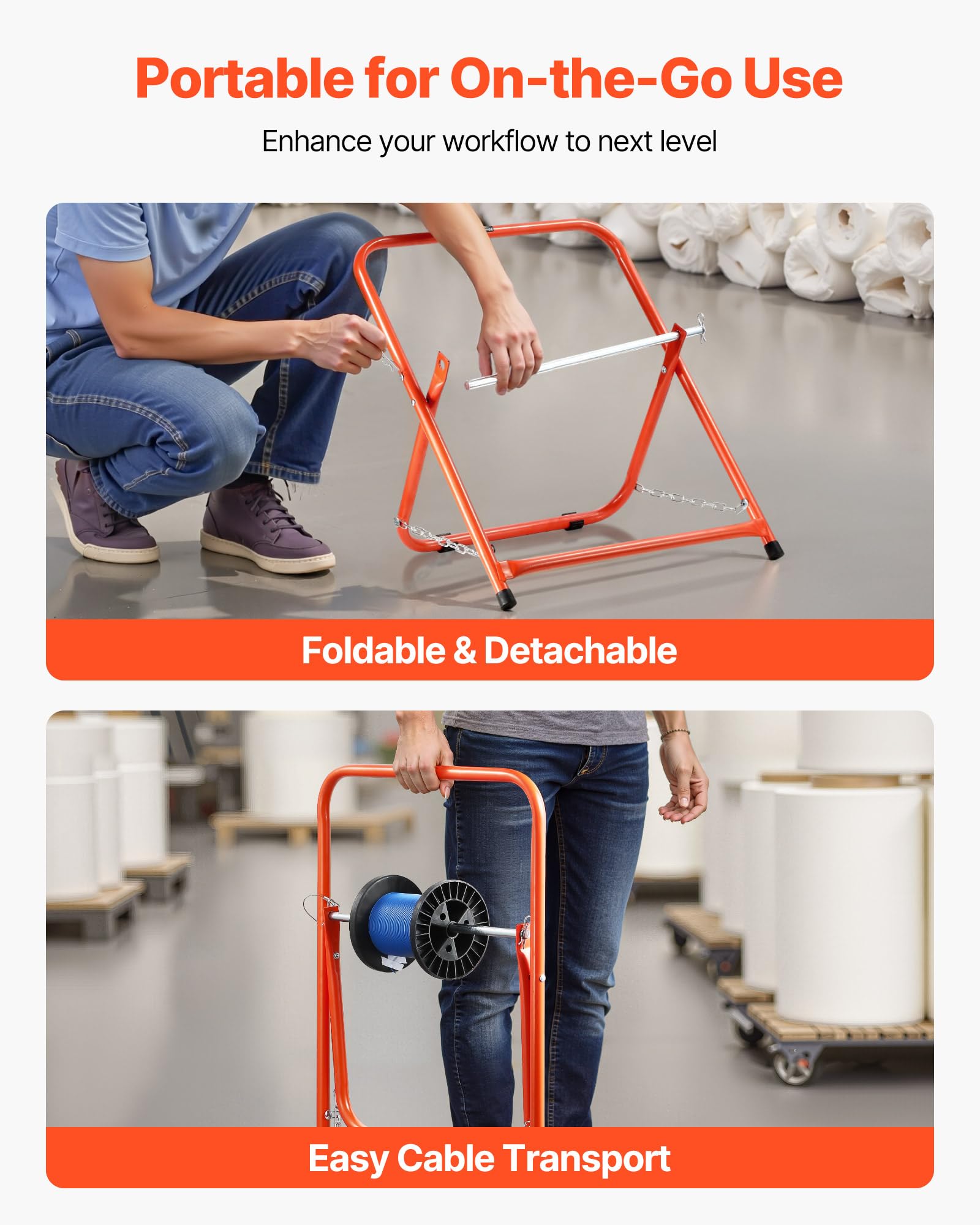 VEVOR Organizador de Cables, Soporte para Carretes de Cables Eléctricos Dispensador Portátil de Alambre para Carretes de Hasta 50 cm de Diámetro, Capacidad de 45 kg para Uso Industrial, Eléctrico