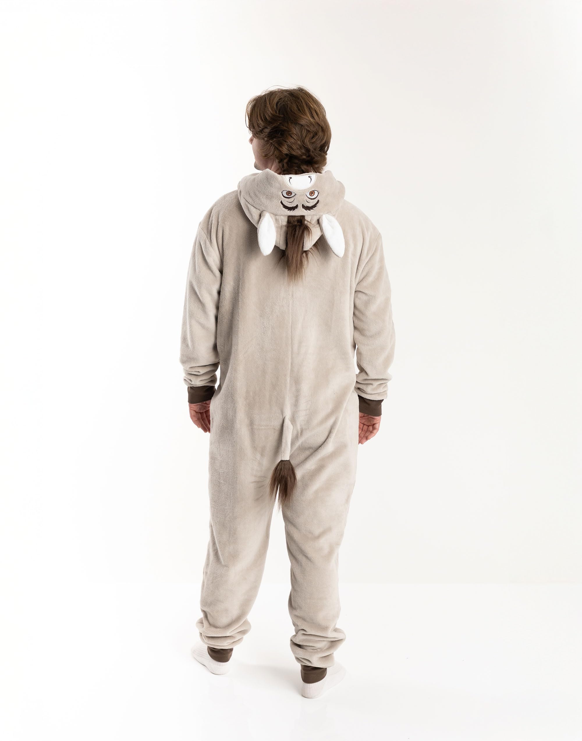 Shrek Mono Unisex Beige de Forro Polar con Estampado de Burro | Pijama con Capucha 3D y Cremallera | Ideal para Fiestas de Disfraces y Noches de Cine
