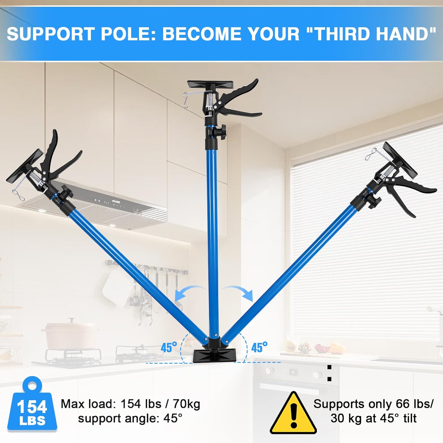 Cabinet Jacks 2Pcs, Adjustable Support Pole 45 to 114, Telescopic Steel 3rd Hand Support Pole for Cabinet Jack, Cargo Bar, Drywall Installations, Support Rod Dust Barrier Poles Bearing Up to 154 lbs
