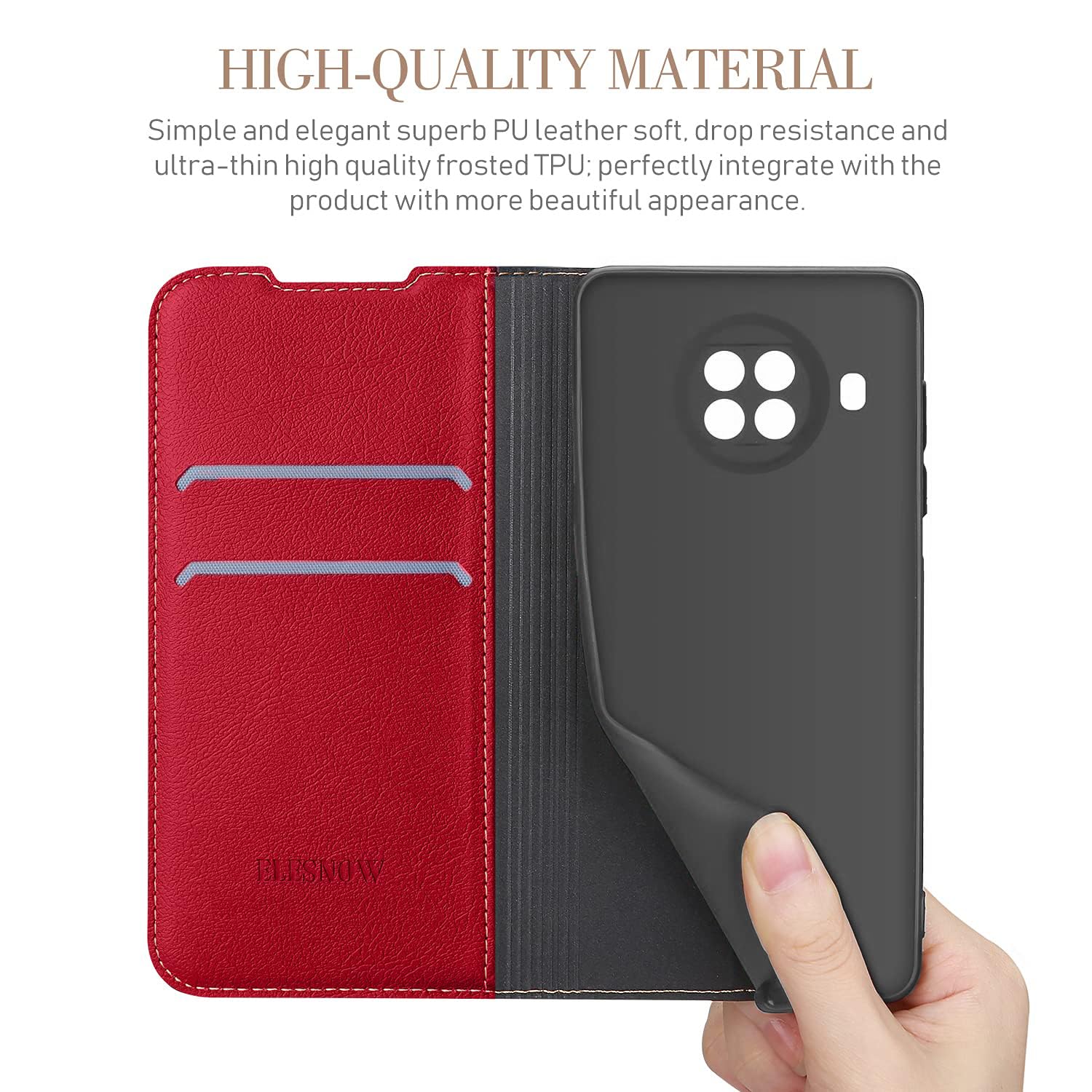 KK EIKO Hülle Für Xiaomi MI 10T Lite 5G – PU Leder Klapphülle Mit Standfunktion, 3 Kartenfächern, Magnetischem Verschluss (Rot)