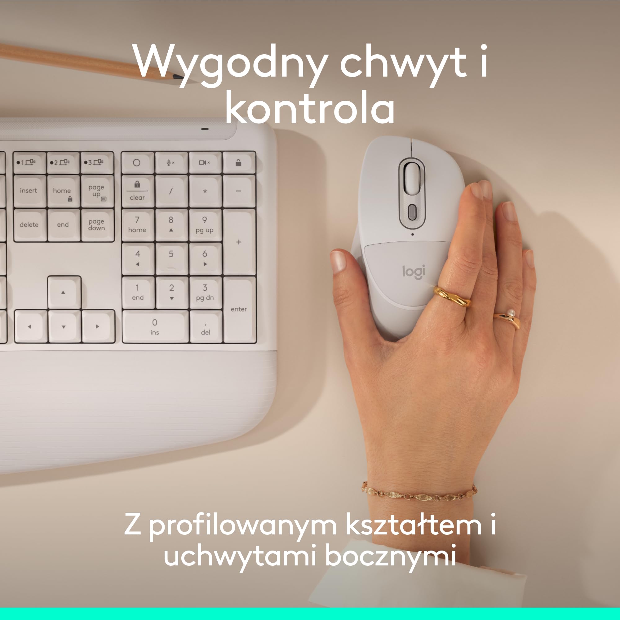 Logitech Signature Comfort Plus M850 L, bezprzewodowa mysz, mysz Bluetooth z poduszką na dłoń, bezdźwięcznymi kliknięciami, 24-miesięczną baterią, konfigurowalnymi przyciskami,Windows,Mac, iPad -Biały