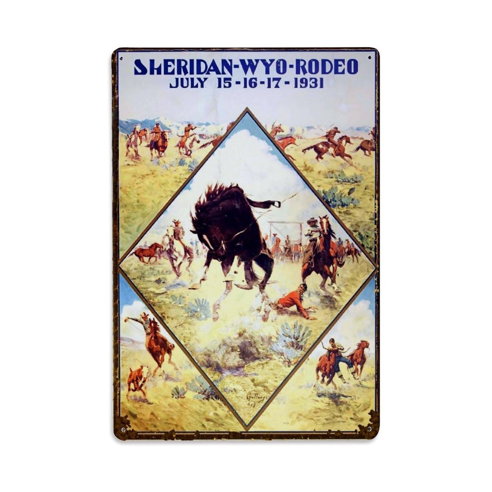 Jdfenggu Vintage Rodeo Horse Rider Action Scene Retro Metal Tin Sign, Decor Art Poster For Bar, Home, Man Cave, Kitchen, Laundry Room Gift 8X12inch
