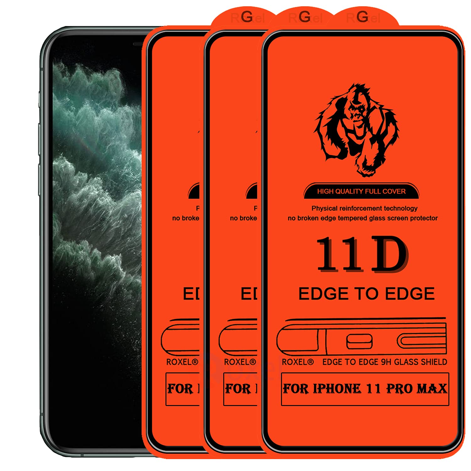 Roxel 11D Tempered Glass Screen Protector Compatible for IPhone 11 Pro Max (Pack Of 3) with Full Screen Coverage (edge to edge) and Easy Installation kit [3 Pack|Black|Gorilla Tempered] (B09CB9TMNZ) Amazon Price History, Amazon Price Tracker