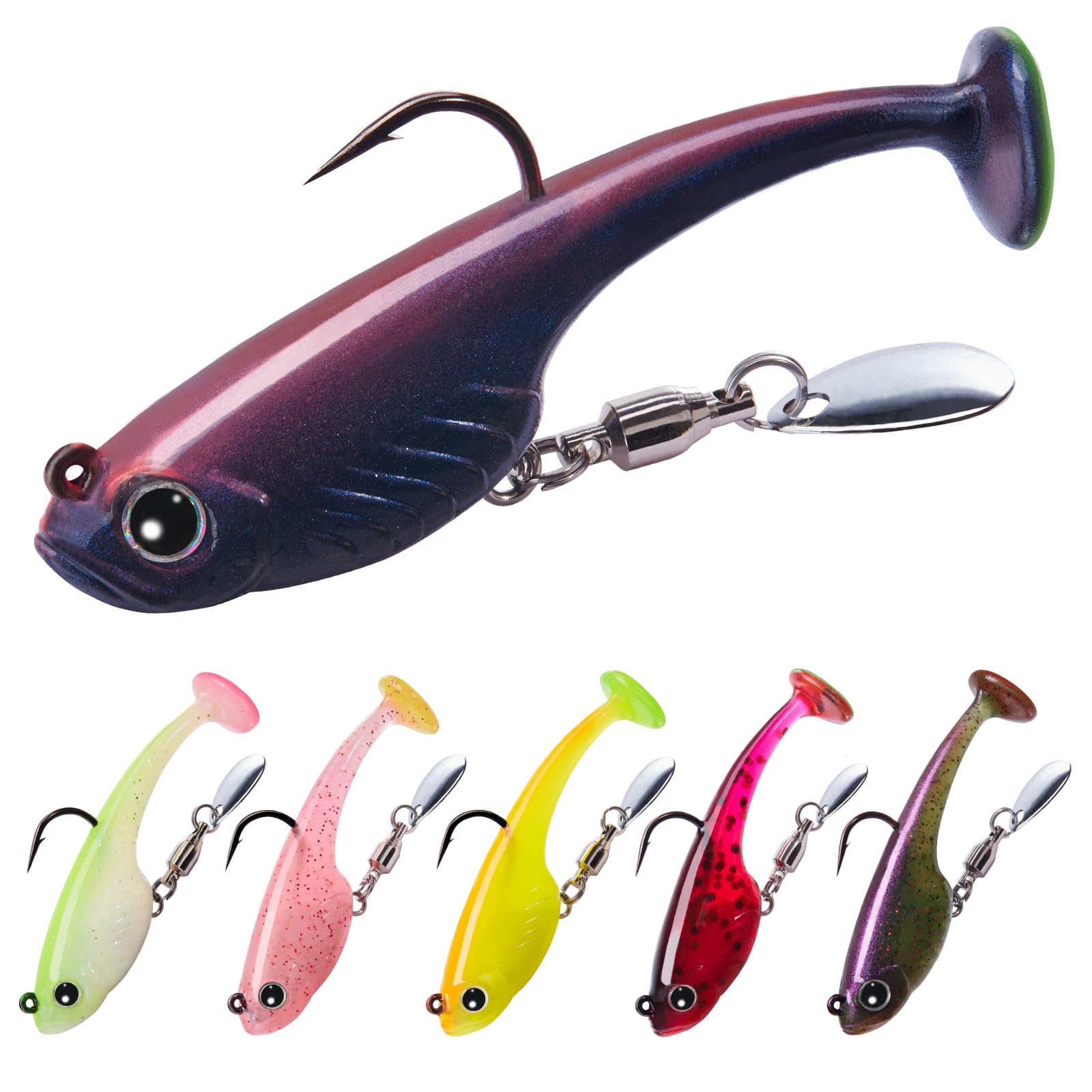 TRUSCEND Duramax Easy Catch TPE Soft Fishing Lures with BKK Hooks, Trembly Sinking and Vibrating Swim for More Bites, Pre-rigged Tear-Resistant Swimbaits for Bass, Trout, Crappie, Freshwater Saltwater