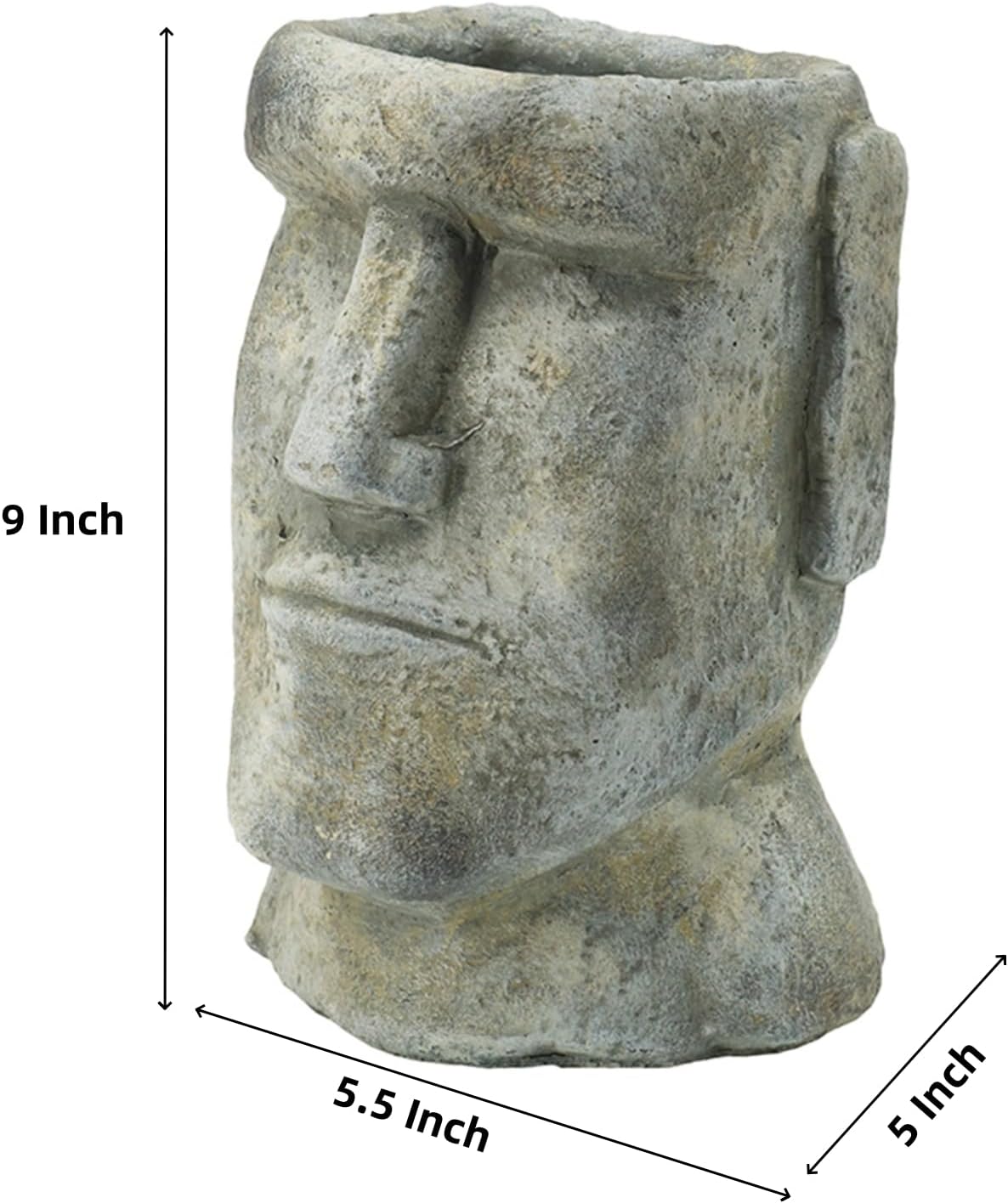 Easter Island Head Statue Cement Planter, Creative Portrait Cement Flower Pot for Tabletop, Unique Planter Pot for Indoor Outdoor Home Garden Décor, 5" D x 5.5" W x 9" H
