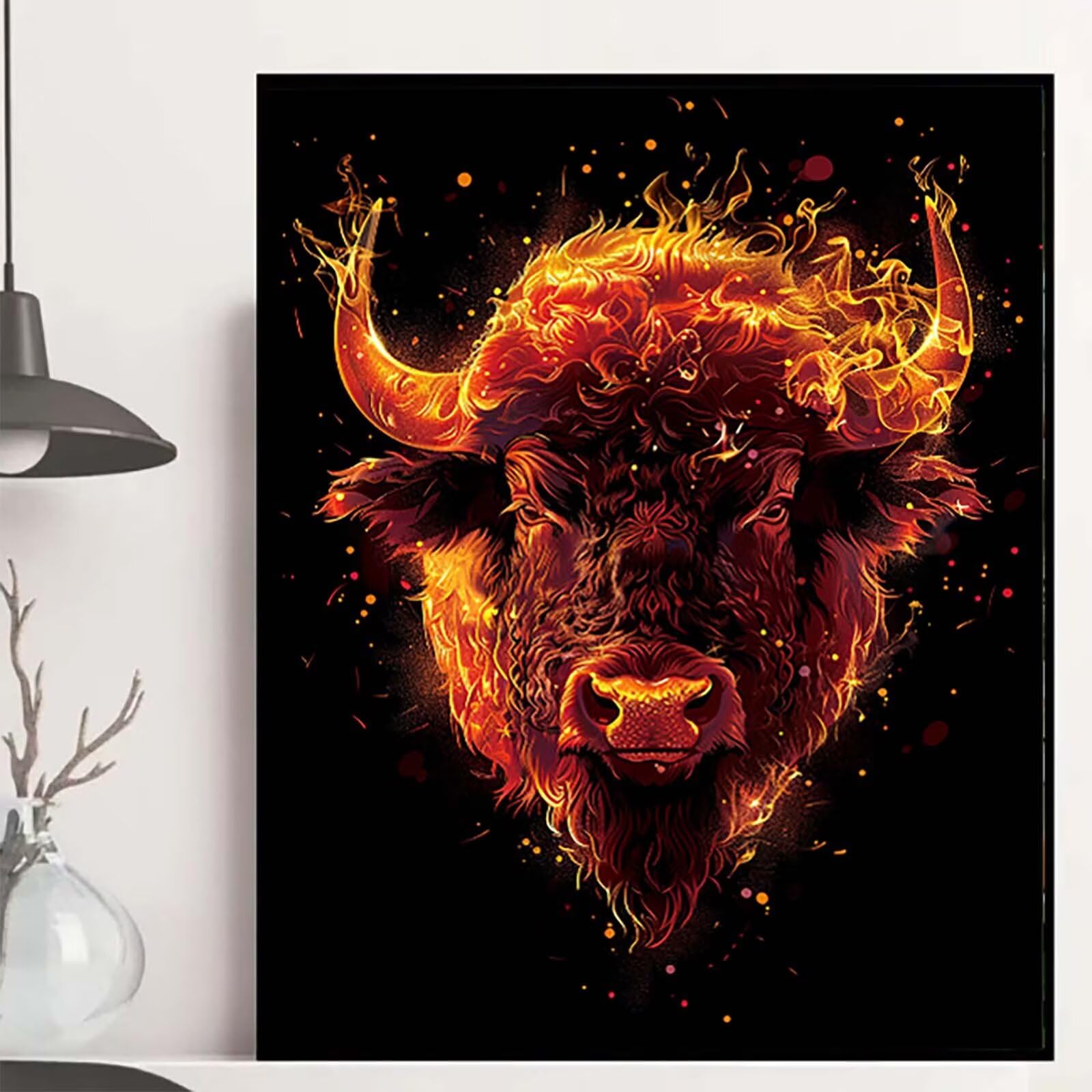 Peinture Numero Bœuf Paint by Numbers Animal Peinture par Numero Adulte Facile Sur Toile avec 3 Pinceaux et Acryliques Loisirs Painting by Numbers pour Decoration Maison, Cadeau 100cm x 135cm -252gMQ