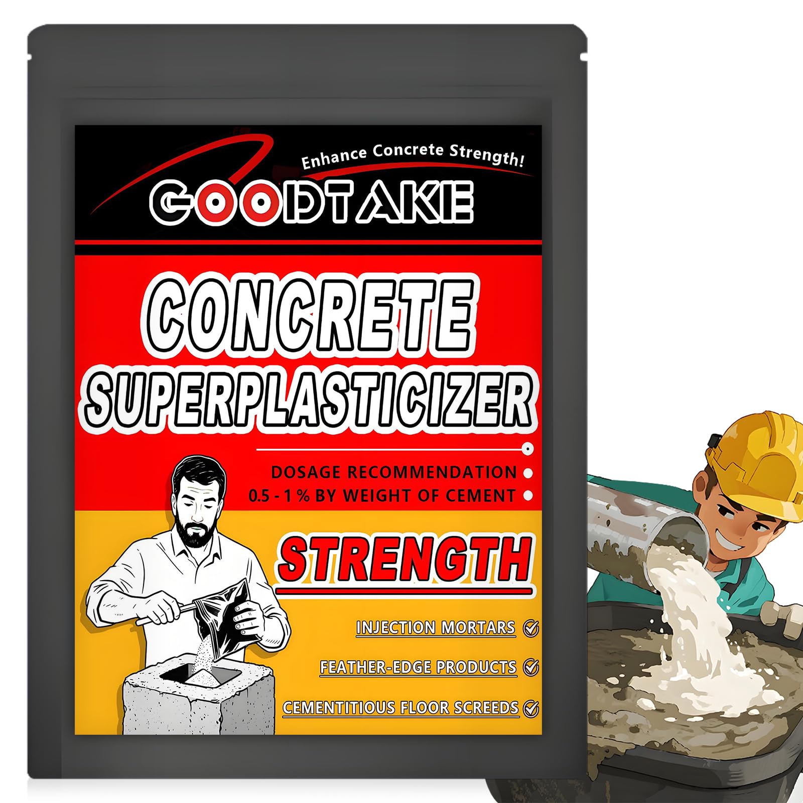 GOODTAKE Concrete Super Plasticizer, Concrete Admixture, High Range Water Reducer - Super plasticizer Cement Additive for Superior Strength,