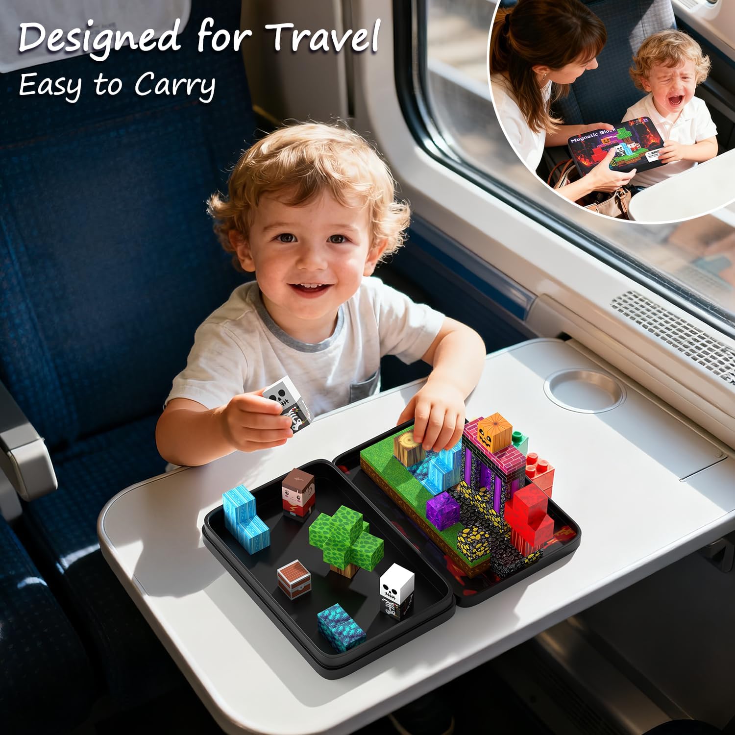 54PCS Magnetic Blocks - 0.8 Inch Mini Magnetic Blocks with Portable Iron Box, Travel Magnet Building Blocks for Toddlers, STEM Educational Magnet Toys for Boys and Girls Ages 3+ Year Old