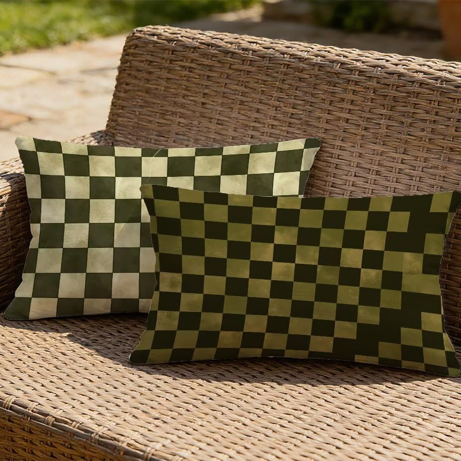 Coussin Extérieur Imperméable 80x100 cm | Lot de 2 Housses Treillis Moutarde