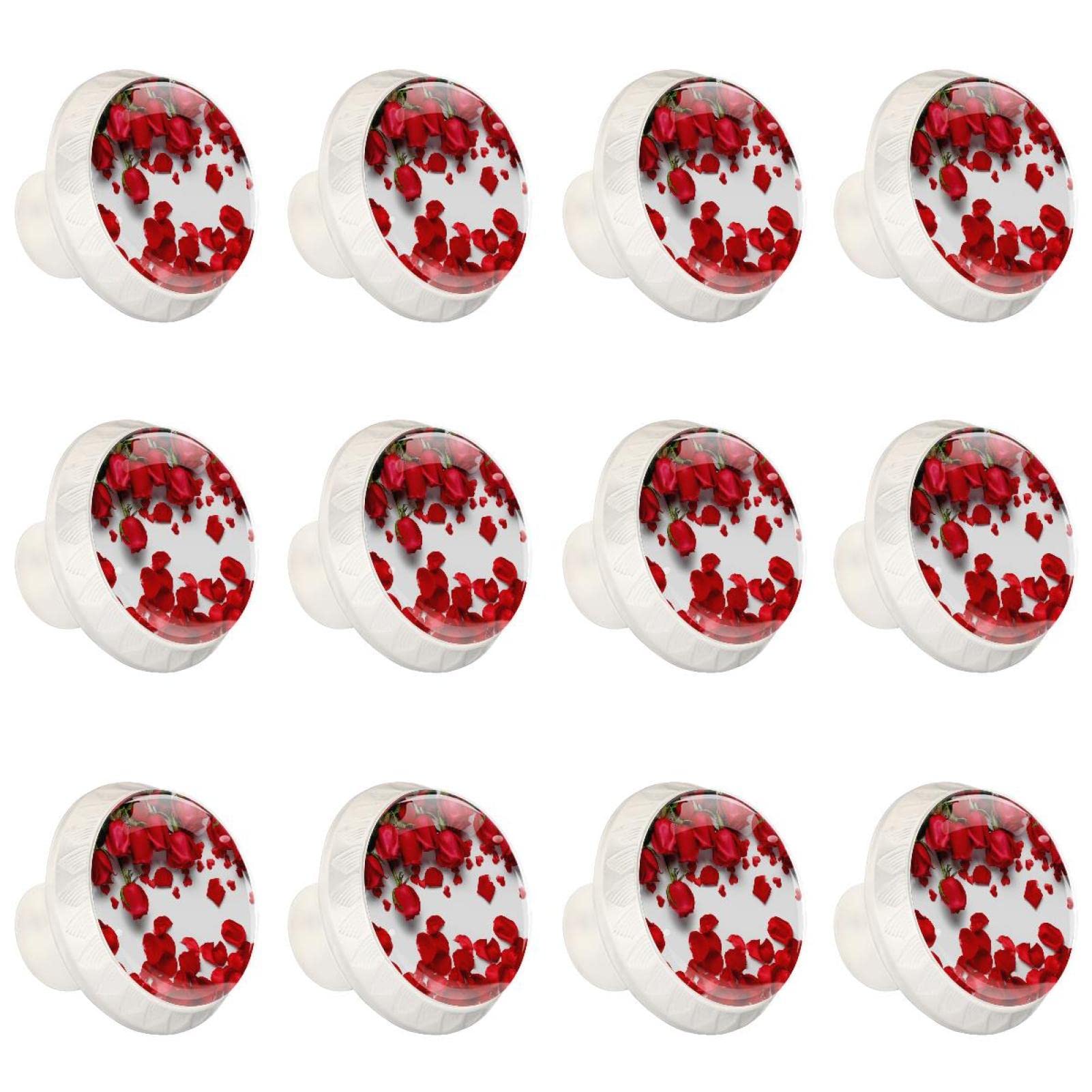 Boutons pour armoires et tiroirs Rose Rouge Fleur en lot de 12 pour poignées de commode