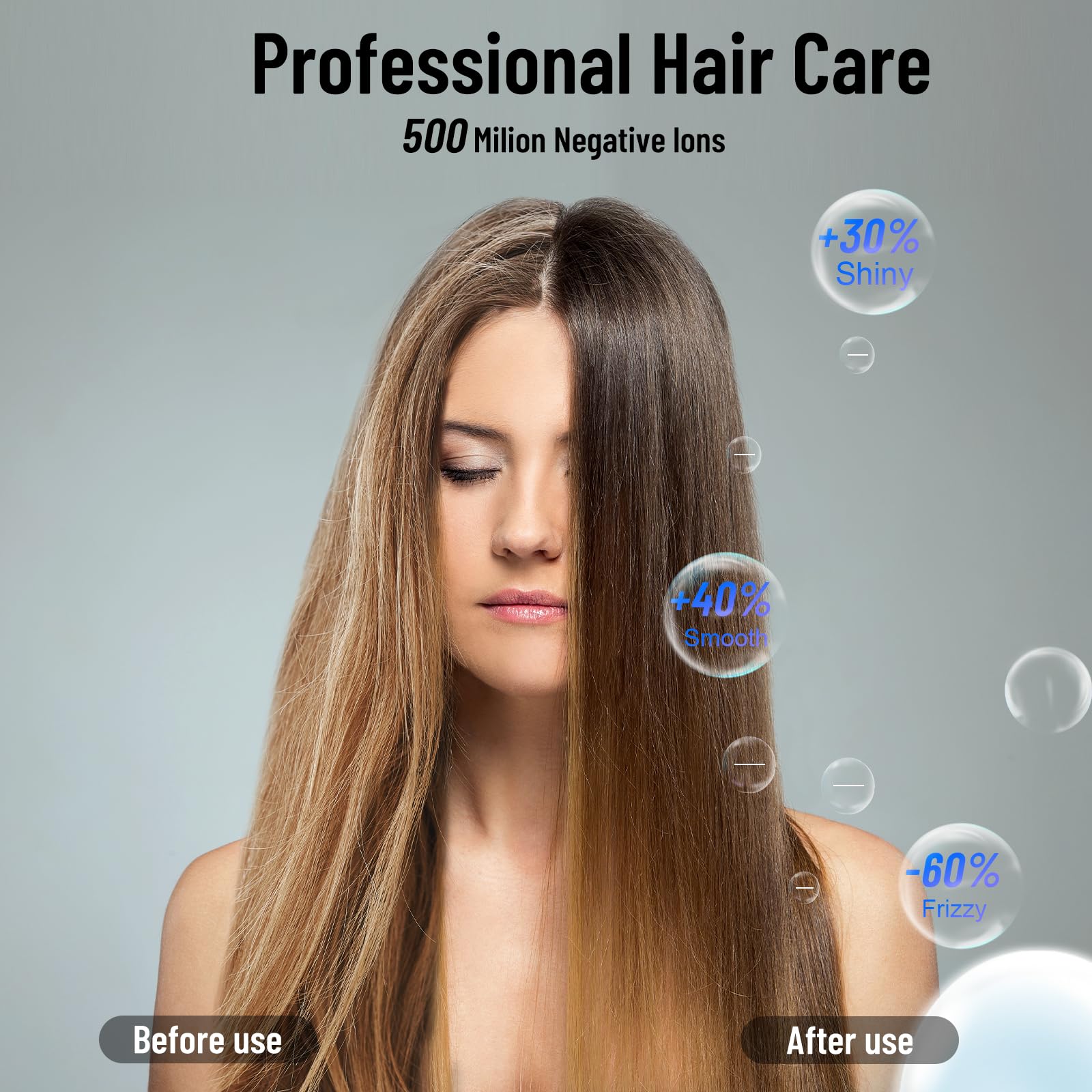 Secador de pelo – 110000 RPM de alta velocidad sin escobillas motor negativo secador de soplado iónico negativo para secado rápido, secador de pelo con control térmico de bajo ruido con boquilla con 7