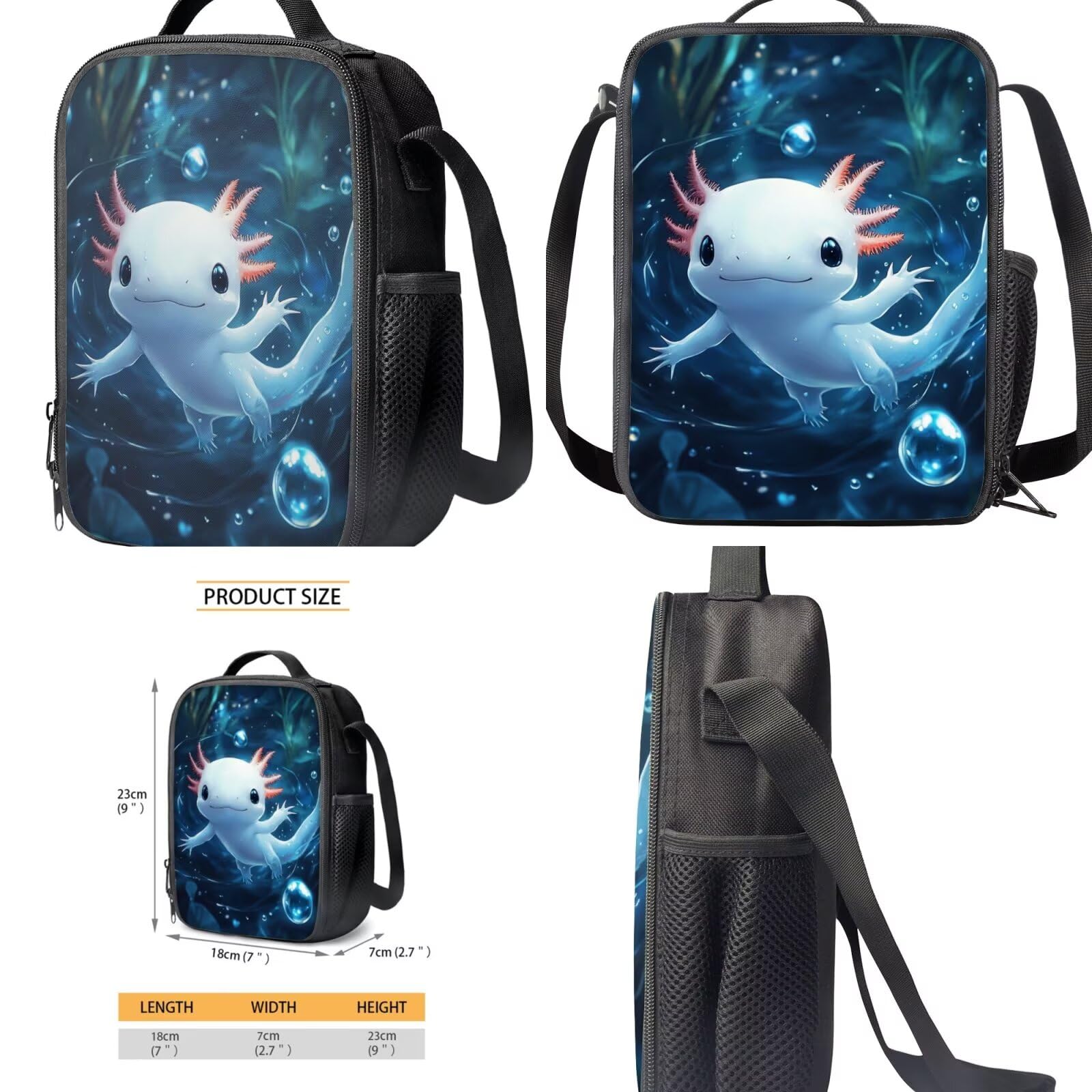 Zaino scolastico per ragazzi dai 4 agli 8 anni, leggero, con borsa per il pranzo, 4 pezzi, set di libri per bambini per la scuola, Axolotl oceano, M, Classico