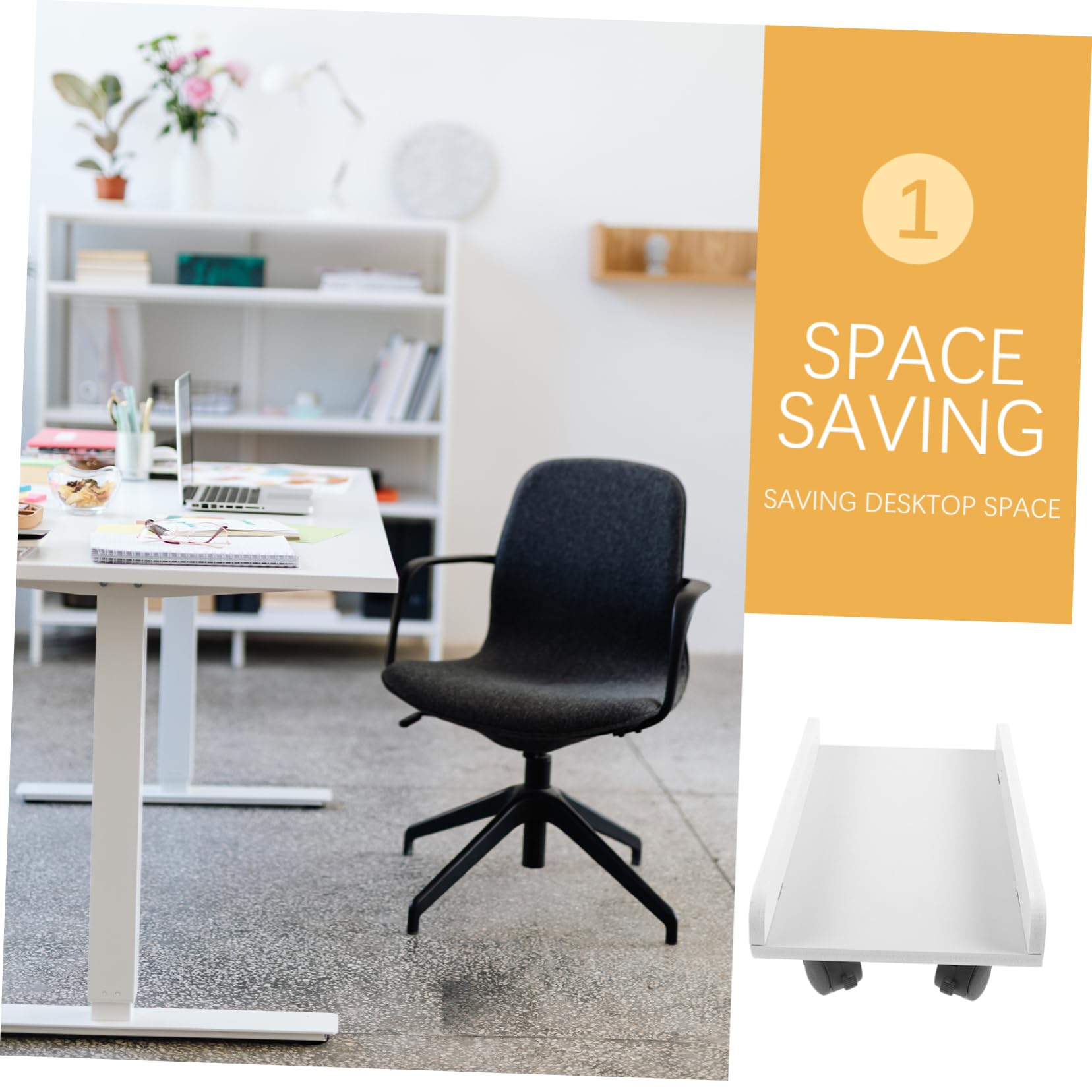 Supporto Torre Computer Rotelle per Scrivania Ufficio, Porta PC Bianco in Legno e Plastico, Salvaspazio Elevata Capacità di Carico per Postazione Gaming