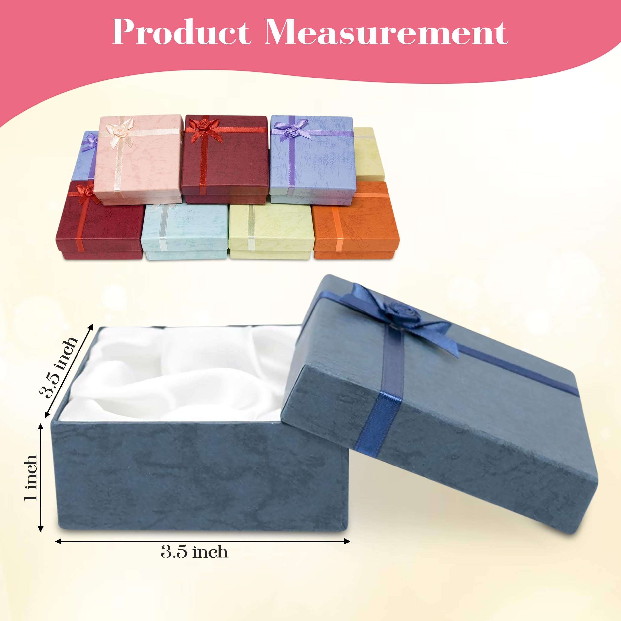 Novel Box Geschenkboxen aus Karton mit Rosenbug-Schleifen in verschiedenen Farben, 3,5 x 3,5 x 1 (12 Stück) + Reinigungstuch