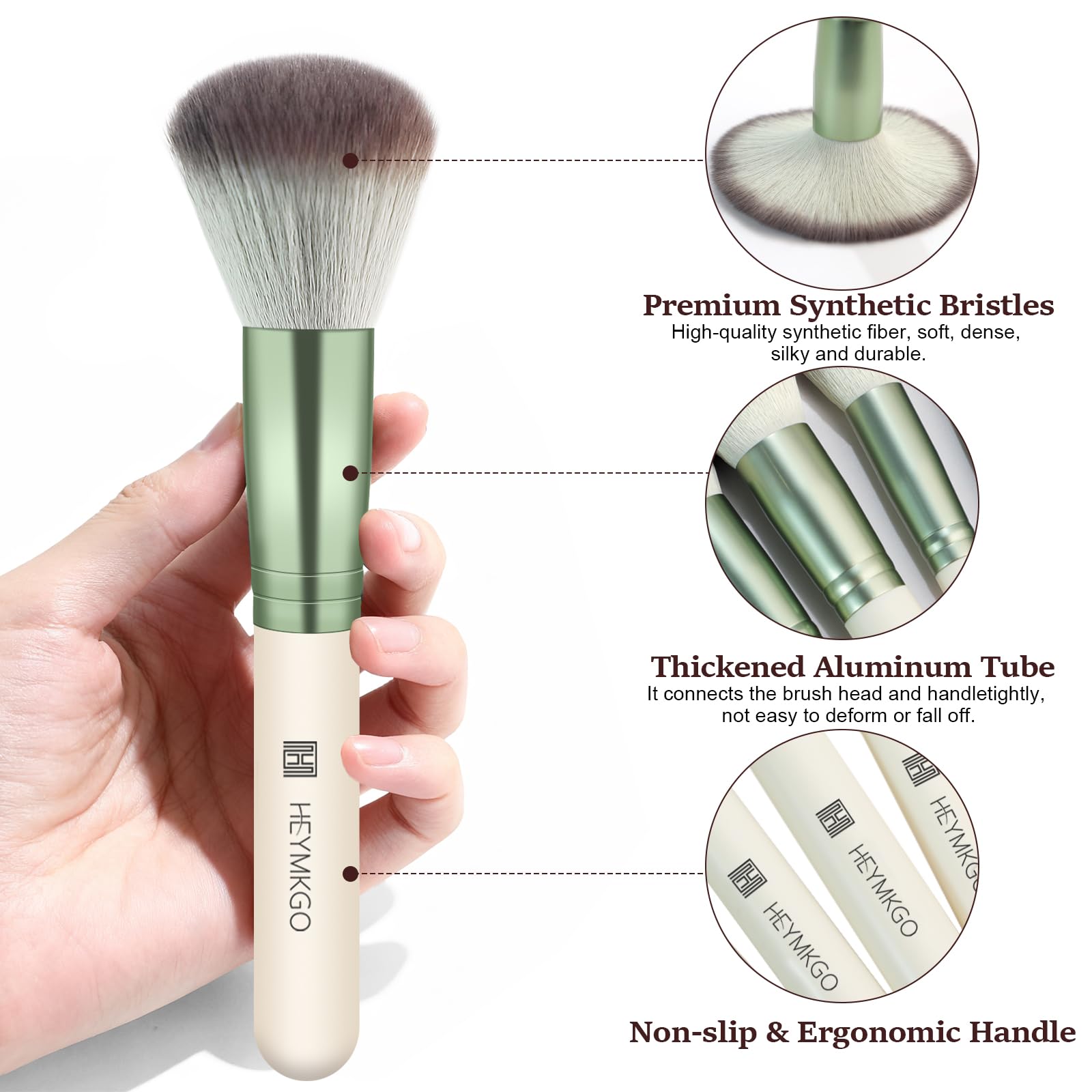 HEYMKGO Set Pennelli Make Up 15 Pezzi Pennelli Trucco con Porta Pennelli Make Up da Viaggio Premium Setole Sintetiche per Fondotinta Kabuki Cipria Correttori Fard Ombretto Illuminante e Sopracciglia
