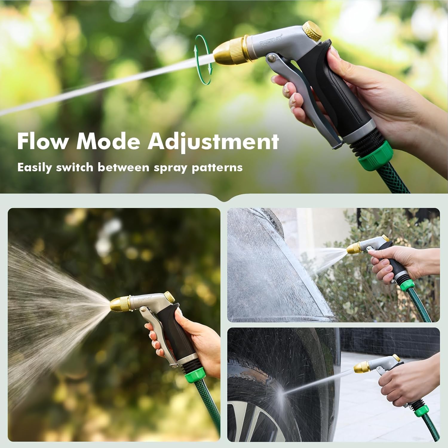 RESTMO Heavy Duty Metal Water Hose Nozzle, High Pressure Garden Hose Nozzle, Hose Sprayer Nozzle with Adjustable Spray Patterns for Garden Watering, Car Washing, Patio and Pet, Black