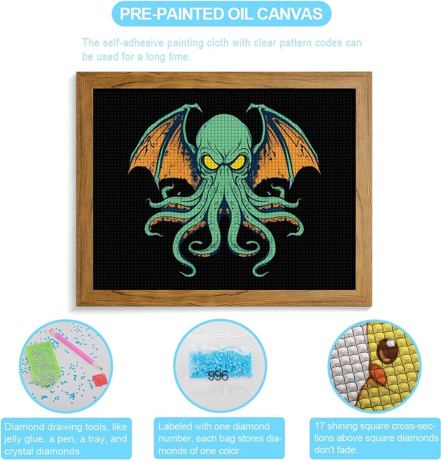 Octopus Cthulhu Printed Diamond 5D Painting Kits DIY Full Drill Crafts for Home Wall Decor 16x20 Inch Yellow Wood 50 * 40cm