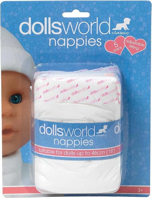Dolls World 5 pack nappies, White