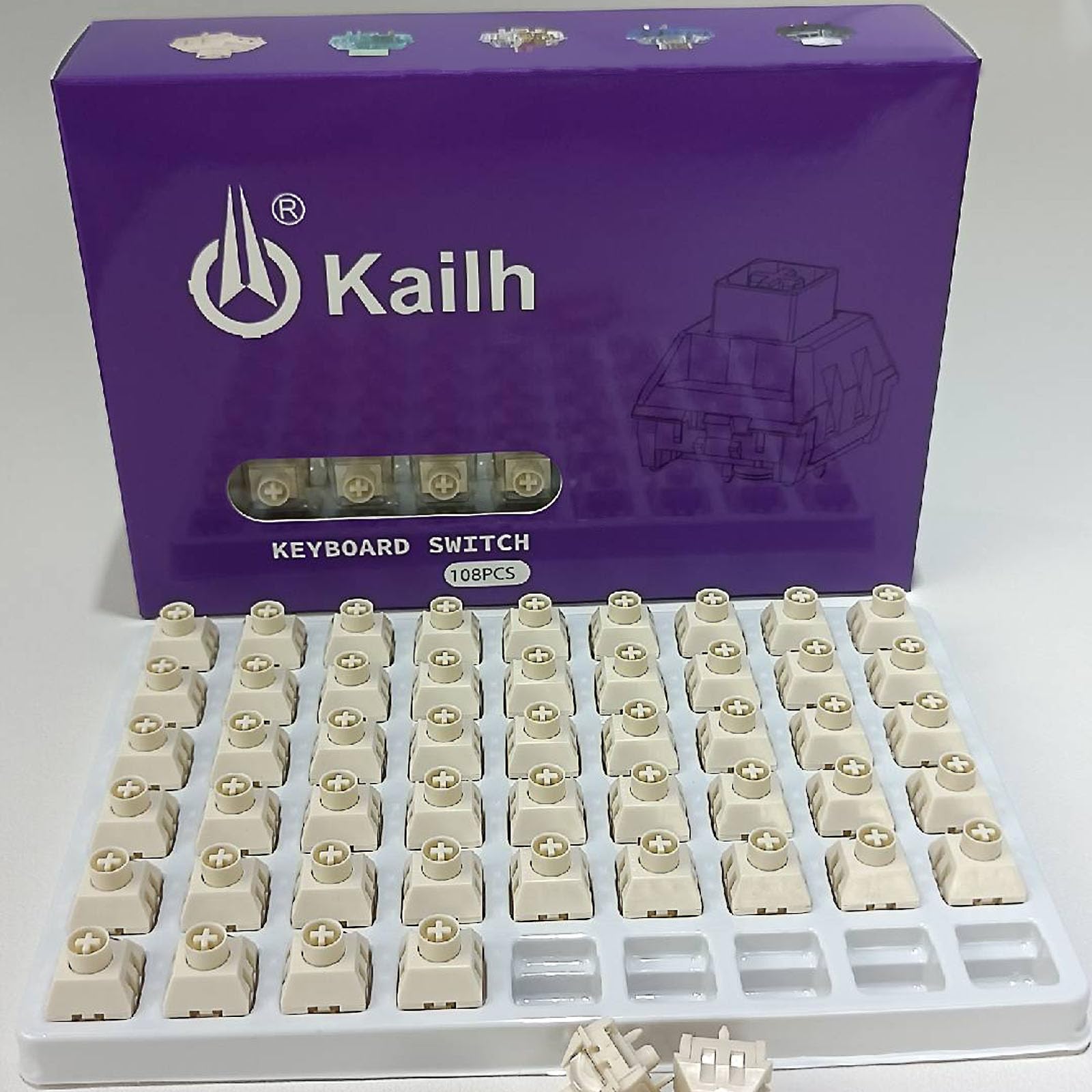 Kailh Box Lot de 108 commutateurs linéaires professionnels en POM pré-lubrifiés, 5 broches 45gf pré-lubrifiés, résistants à la poussière et à l'eau (Ice Cream PRO, 108 pièces)