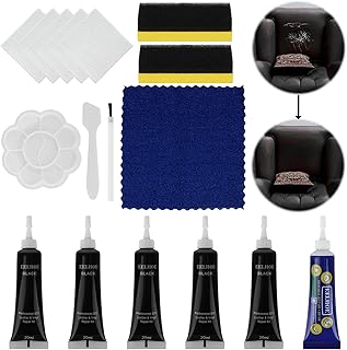 6PCS Faux Leather Repair Kit, Black Leather Filler, 20ml Leather Colour Restorer, Waterproof and Durable, for Jackets Sofas Car Seats Bags Shoes and Cat Scratch Leather Scratch Repair