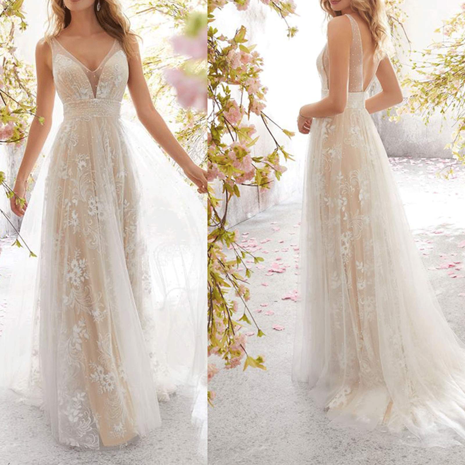 Bianco Abito da Sposa Donne più Lungo Elegante Pizzo Moda Sposa Ruffle Free Abiball Princess, s, s