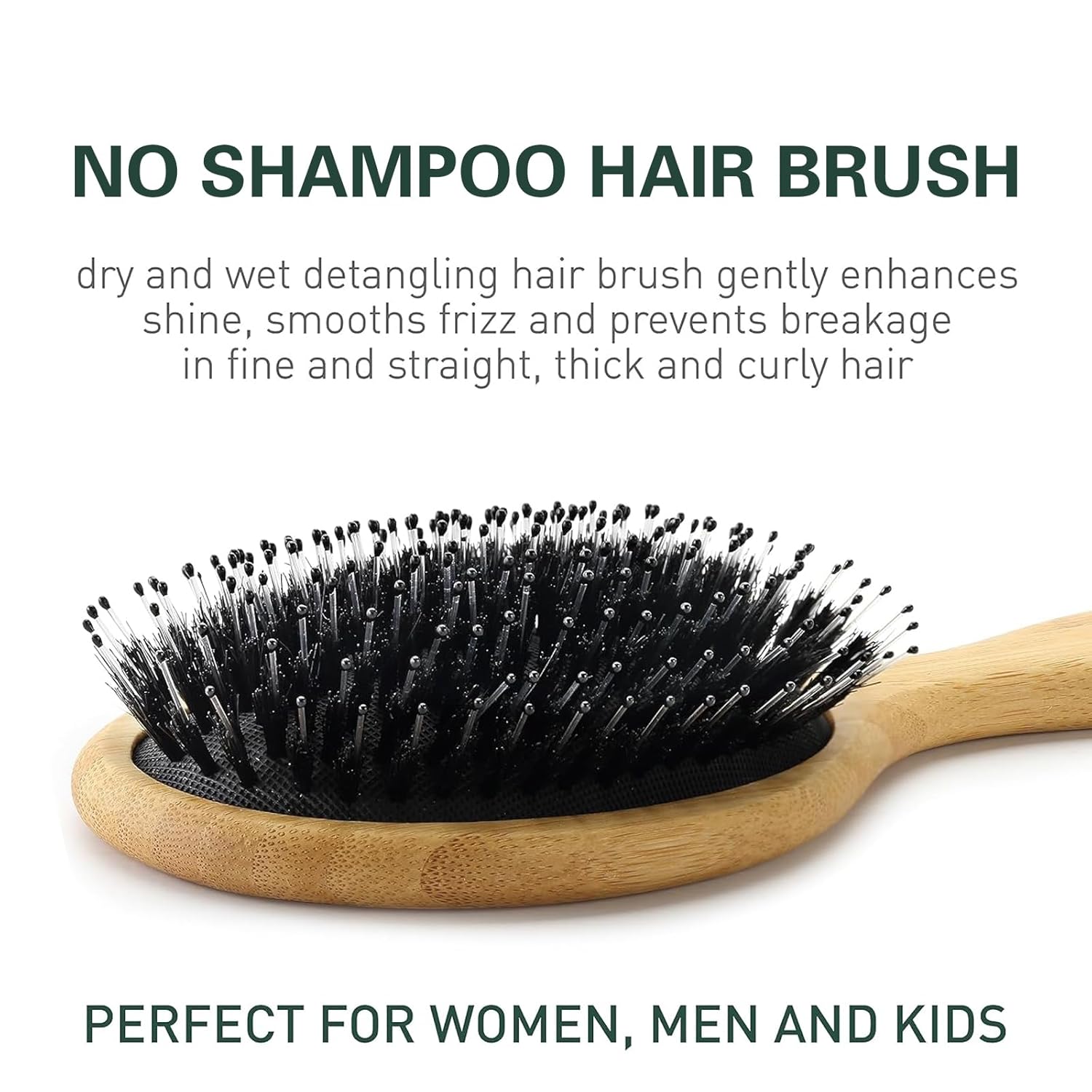 Boar Bristle Hair Brush,No Shampoo Hair Brush,Dry and Wet Detangling Gently Enhances Shine, Smooths Frizz and Prevents Breakage in Fine and Straight, Thick and Curly Hair - Image 2