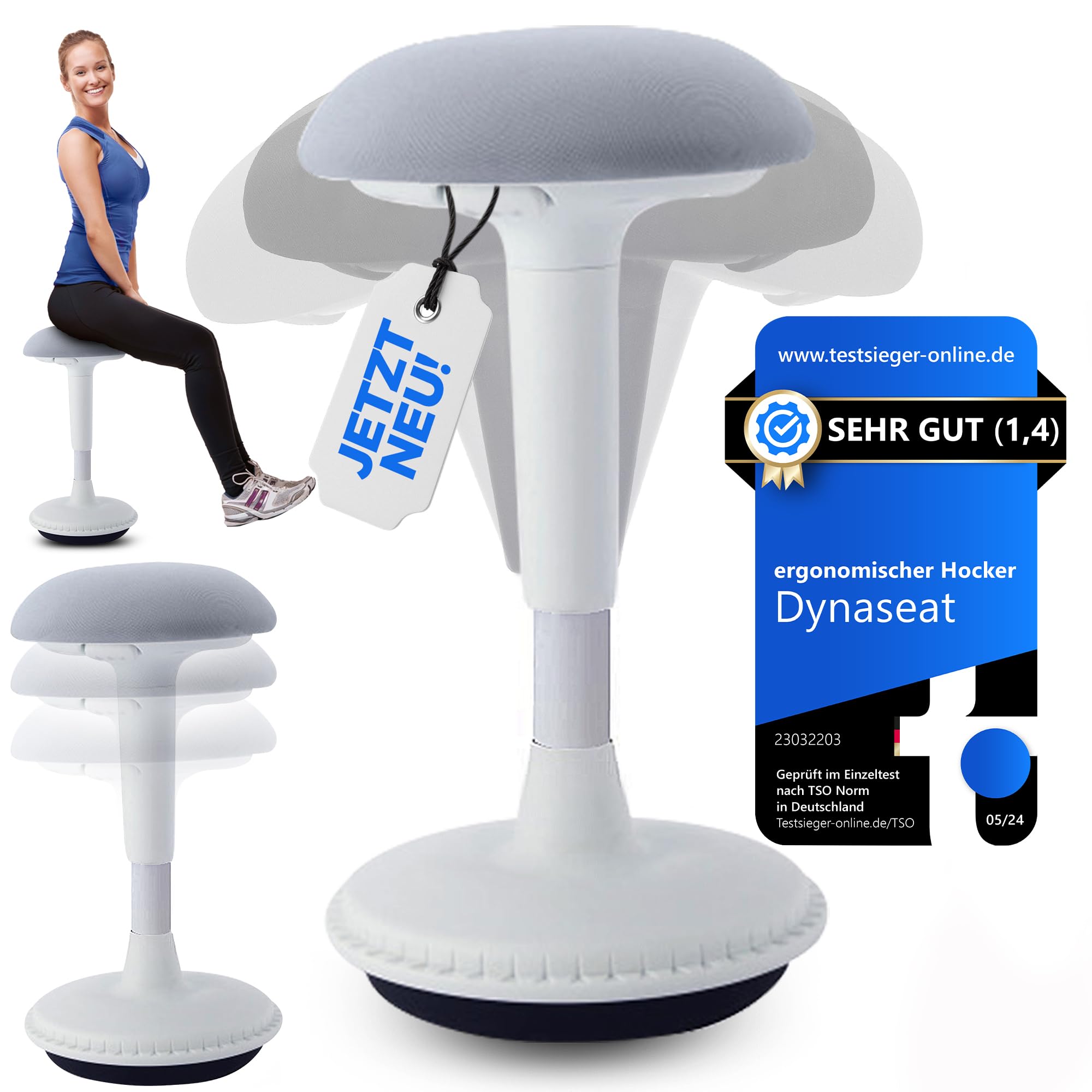 Taburete ergonómico regulable en altura para sentarse y estar de pie (blanco, 45,65 variantes),Taburete de oficina ergonómico,Taburete de escritorio con efecto oscilante,Soporte de pie