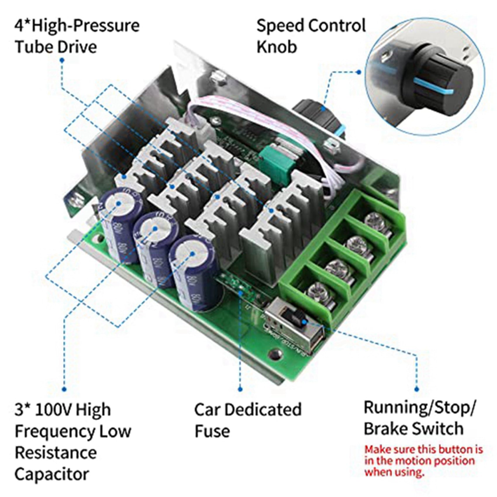 5X Controlador de Velocidad del Motor de CC Controlador PWM, 7-70V 30A Regulador de Velocidad del Motor PWM Ajustable 12V 24V 36V 48V