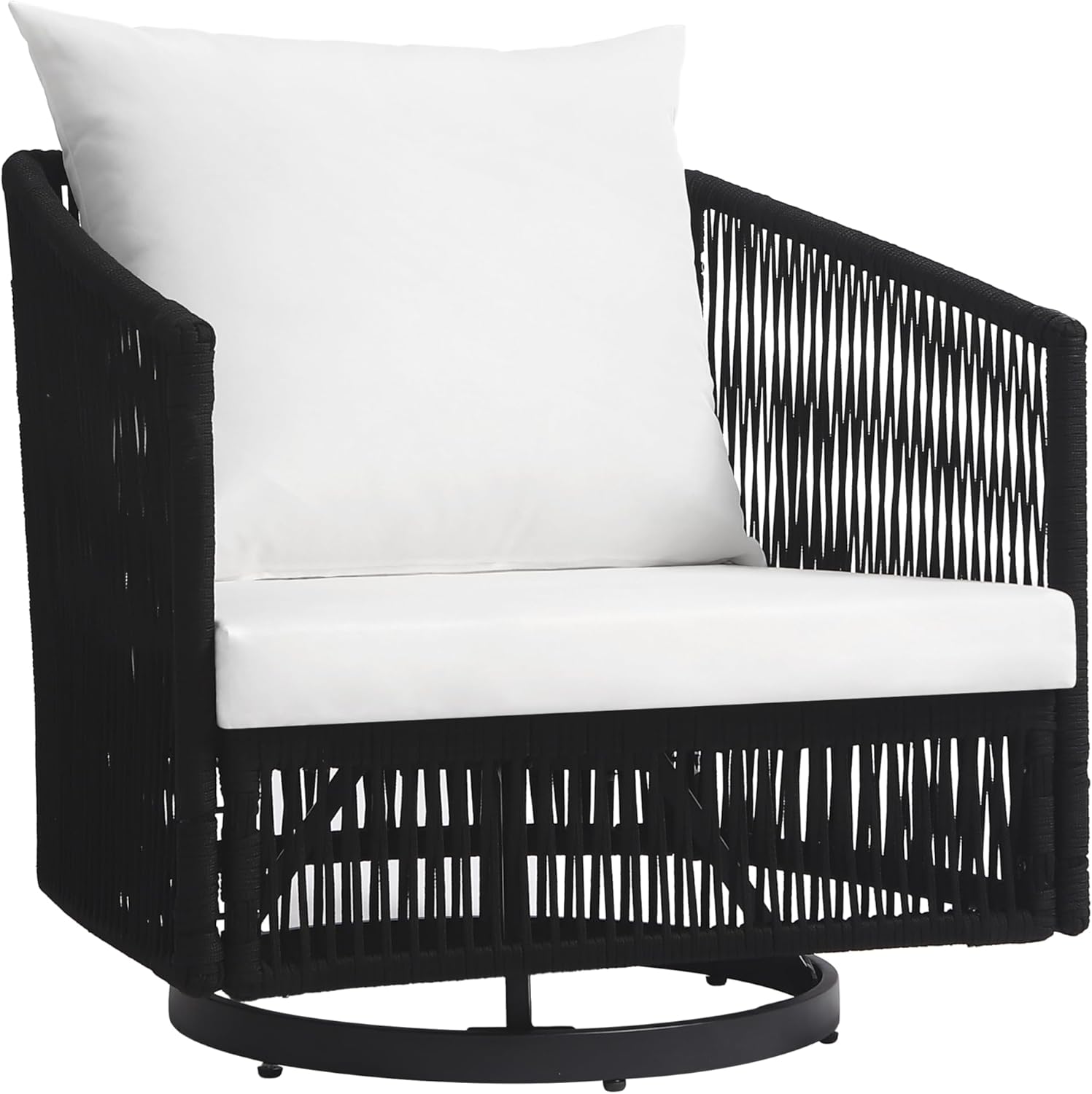 UIXE 6 Pieces Patio Swivel Chairs Outdoor Bistro Set, PE Wicker Rope Outdoor Furniture Black Patio Sofa Conversation Sets with Coffee Table & Beige Cushions