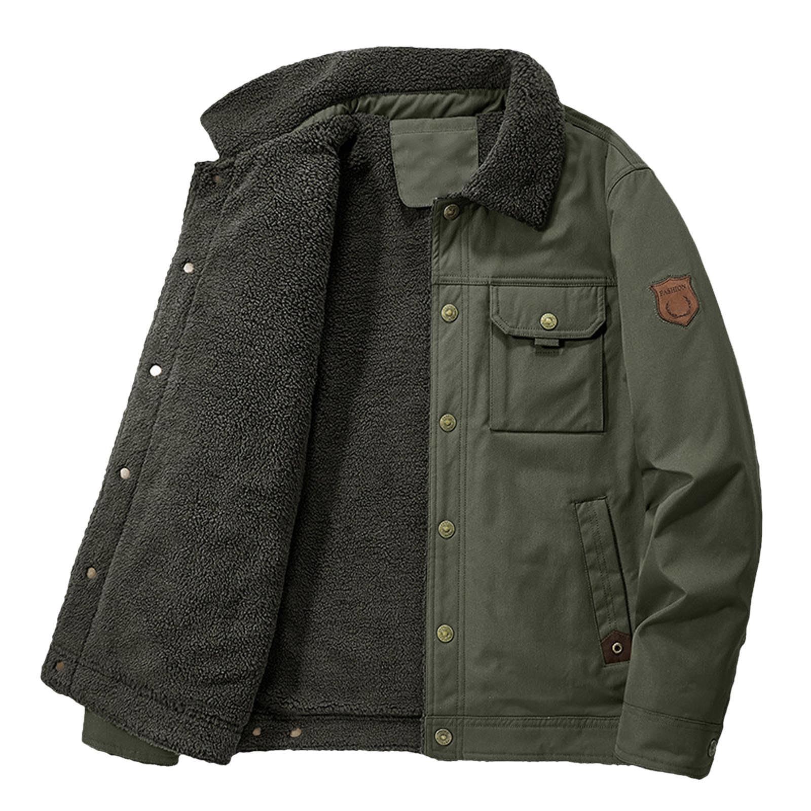 Generisch Giacche invernali da uomo invernali con calda imbottitura e ispessita con tasche, stile casual, giacca foderata in velluto a coste per uomo Giacche in pile con abbottonatura Cappotti