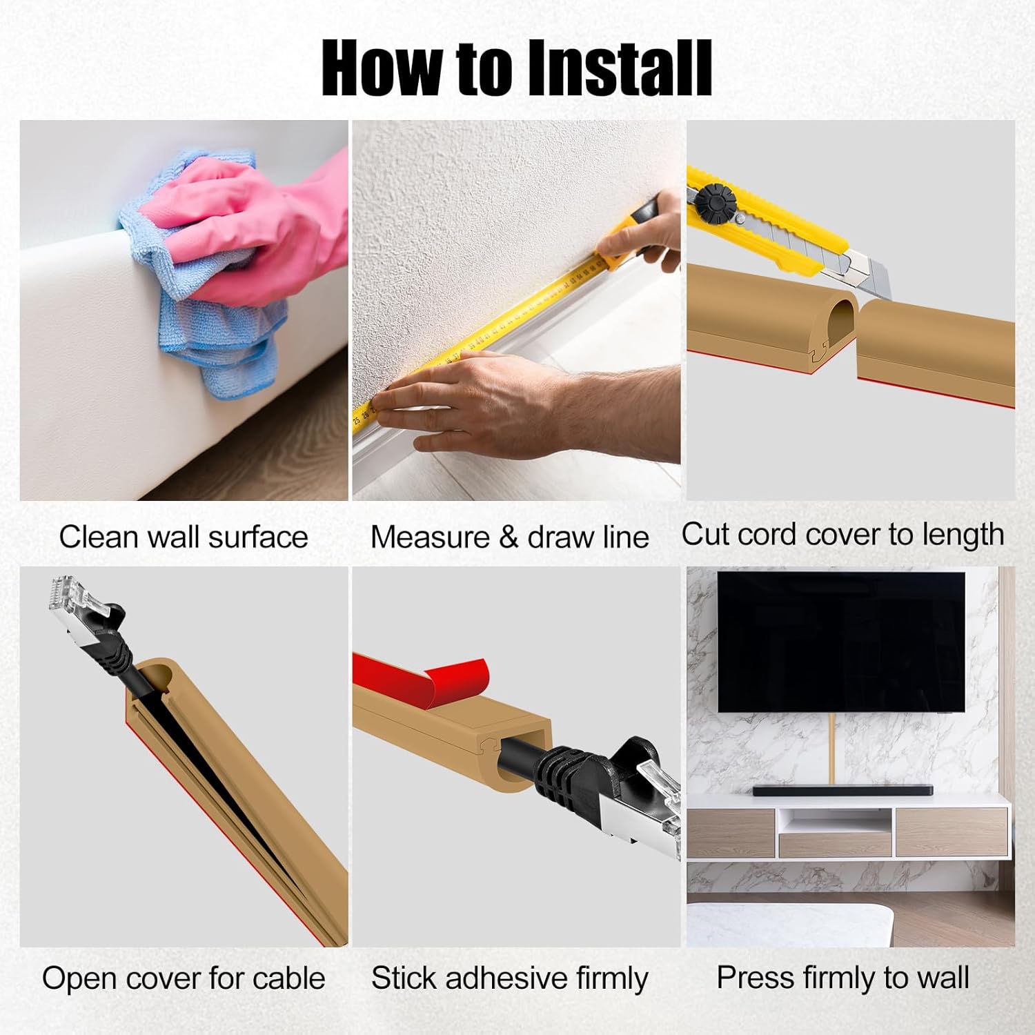 Self-Adhesive Cable Hider,Flexible Wire Cover Cable Raceway for Wires, Wall Mount TV, Home Audio, Network,Power and Phone Line Managemen (Light Brown, 236inch)