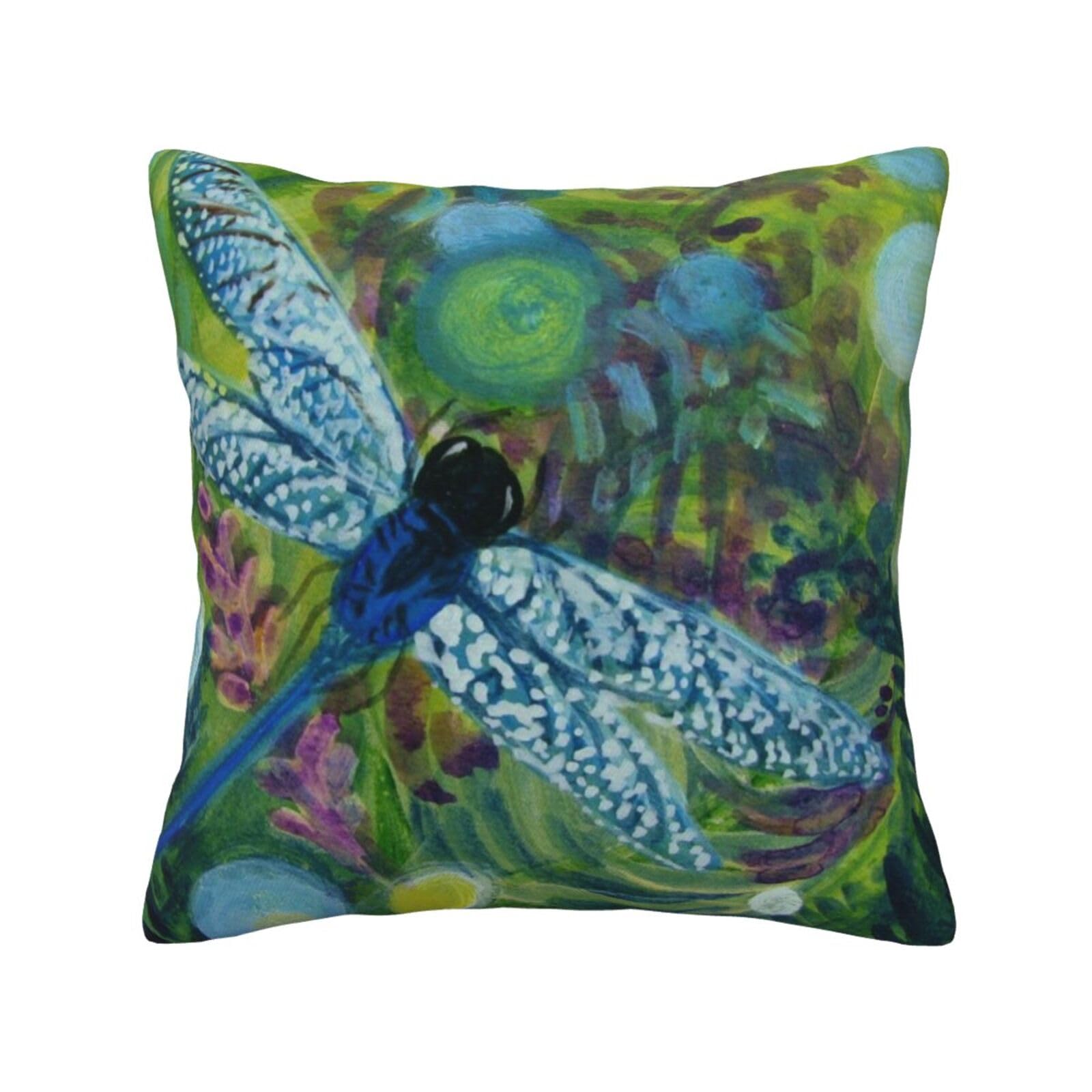 FFSHKOWE Hand painted dragonfly Decorative Throw Pillow Cover Double-Sided Printed Cushion Cover for Sofa Couch Bed Chair 50 x 50cm