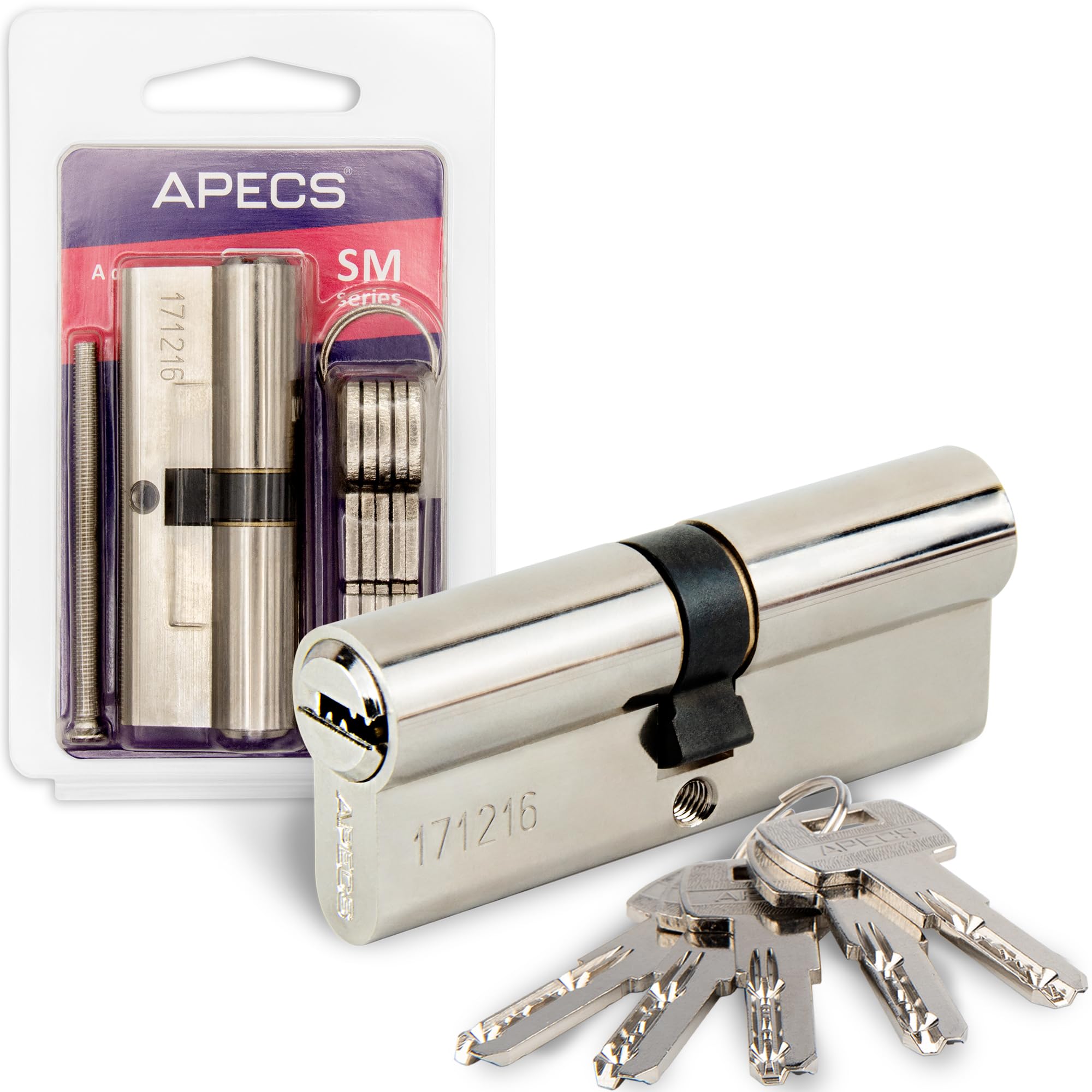 Apecs Nikel Cylinder Lock Profile Cylinder 100 (50/50) Mm For Door Lock Front Door With 5 Keys Model Sm-100 (50/50)