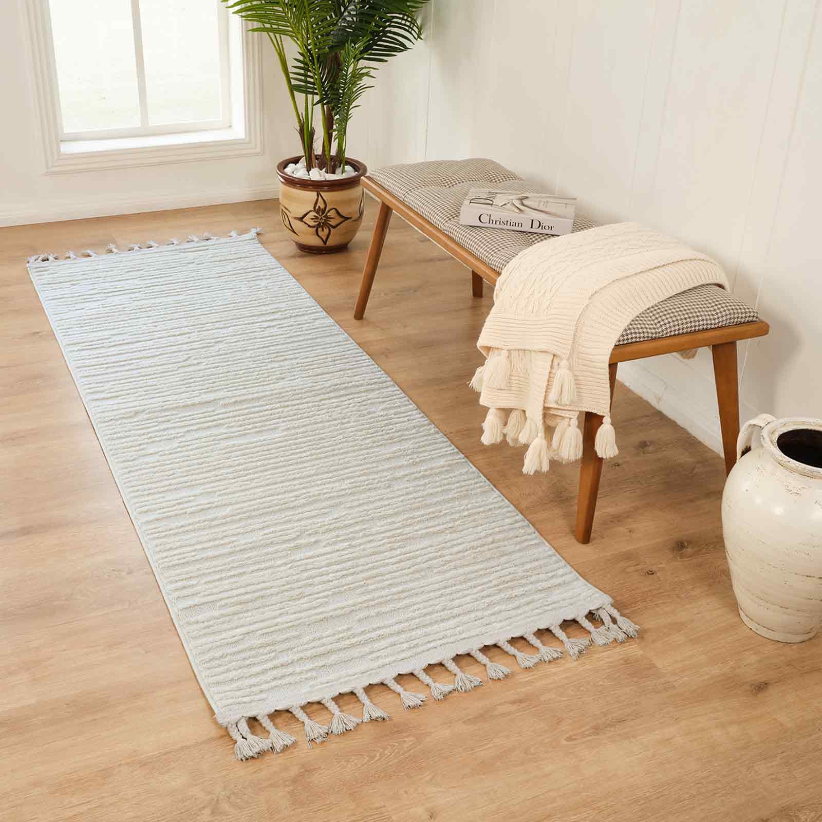 Livabliss Tatum Blida Geometric Runner 80x220 cm – Scandi Boho Style for Hallway & Kitchen, Easy Care Floor Covering, Light Grey Cream