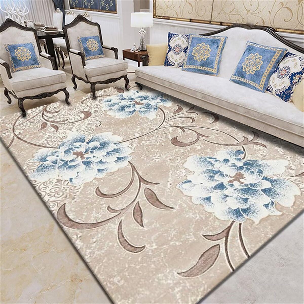Tapis de couloir antidérapant gris et bleu 80x200cm sécurisé bébé