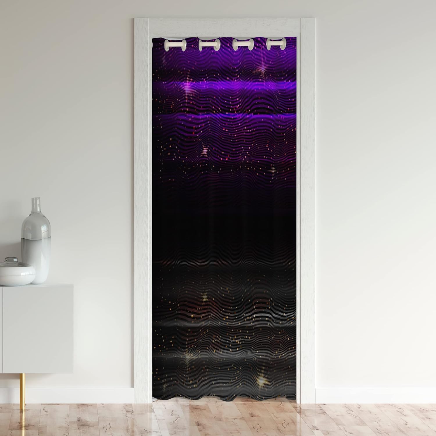 Black Ombre Door Curtain For Doorway Privacy, Purple Geometric Stripe Blackout Curtain, Galaxy Stars Gradient Door Drape, Modern Abstract Stripe Doorway Curtains Bedroom Decor 1 Panel, 52"W X 80"L