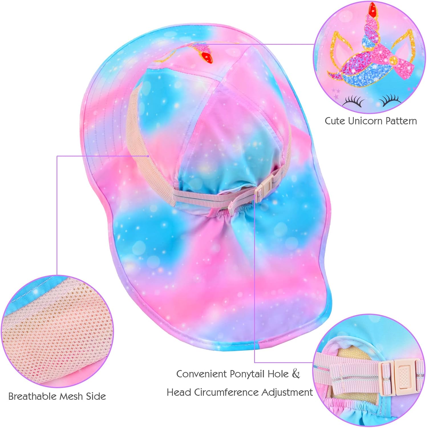 Toddler Sun Hat Kids Sun Hat for Girls UV Protection Summer Hat Ponytail Beach Bucket Cap for 3-8 Years - Image 5