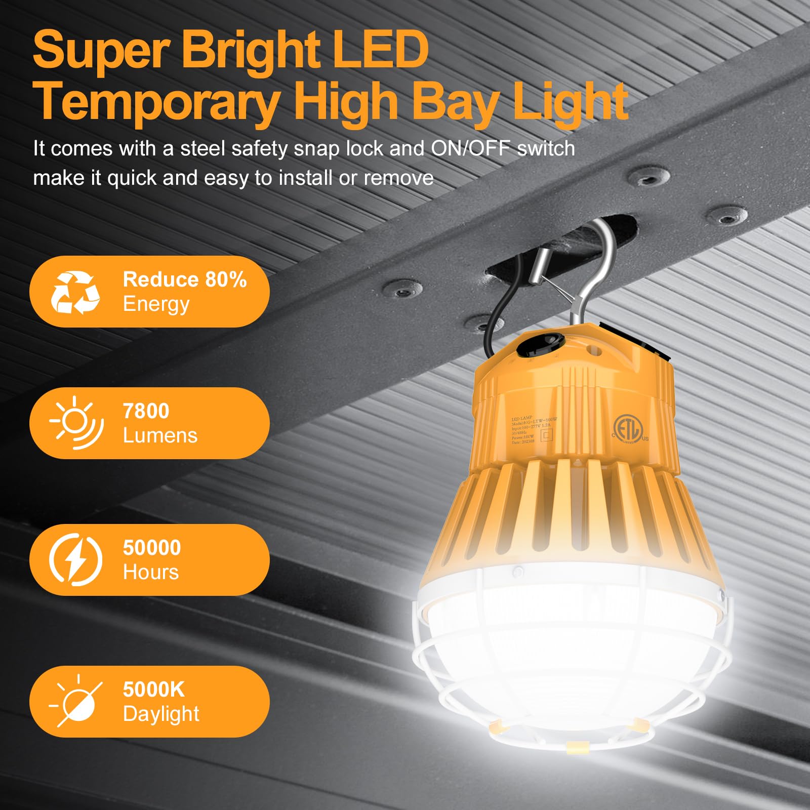 Lampes de chantier LED réglables 60 W/48 W/36 W 5700 K/5000 K/4500 K, AC100-277 V – Éclairage industriel intérieur/extérieur pour chantier, atelier, construction, garage