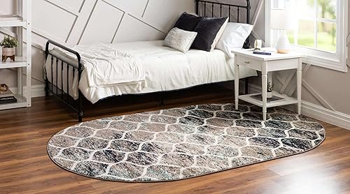 Miniatura 381 de Rugs.com Lattice Frieze Collection Alfombra – 4 x 6 pies, alfombra mediana negra perfecta para salas de estar, comedores grandes, planos abiertos