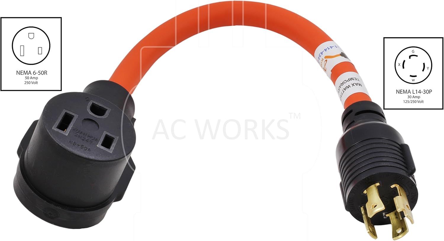 AC WORKS 6-50 Welder Adapter (L14-30 30A 4-Prong Locking to 6-50)
