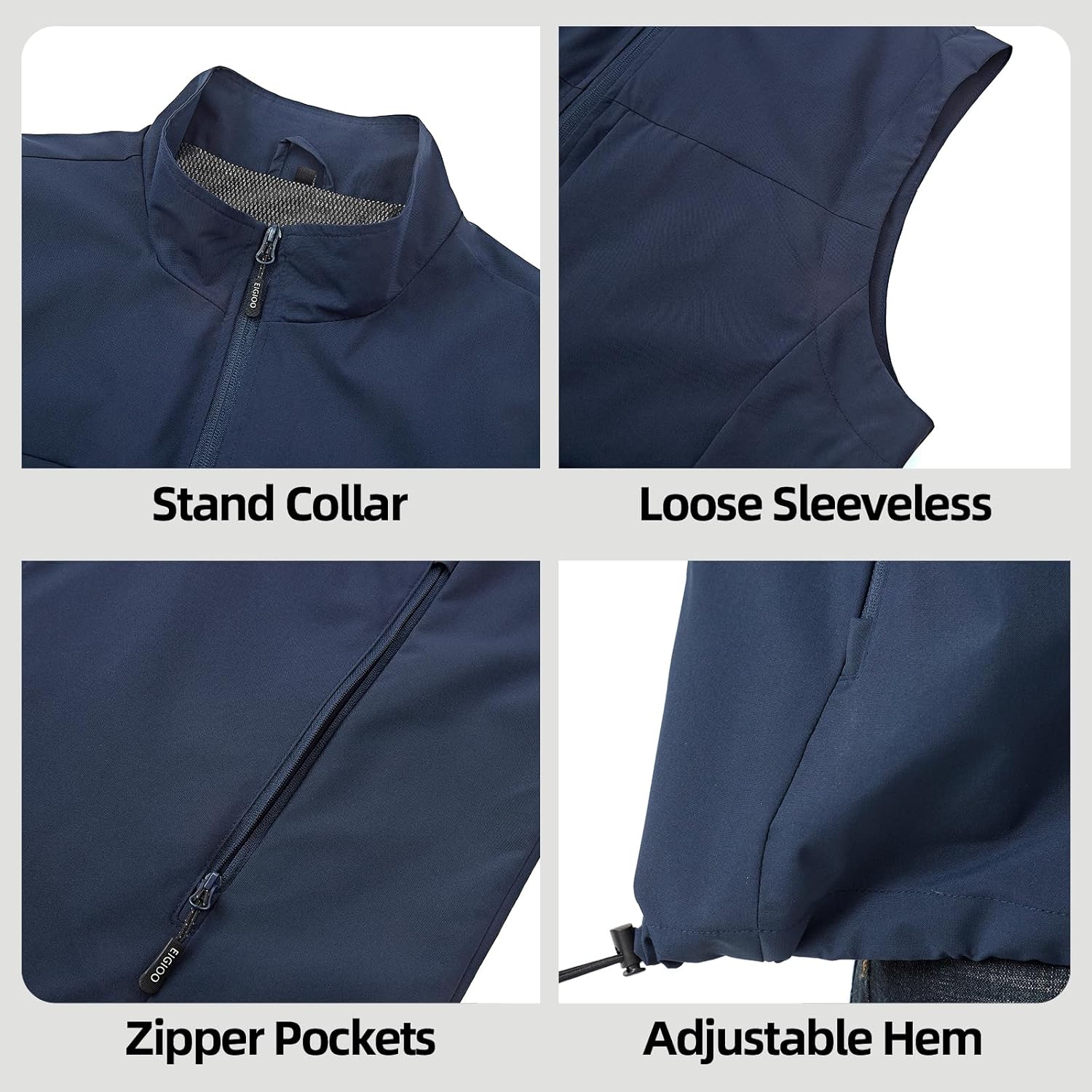 Men's Lightweight Vest Outerwear with Multi Pockets Windproof Sleeveless Jacket for Travel Outdoor Golf