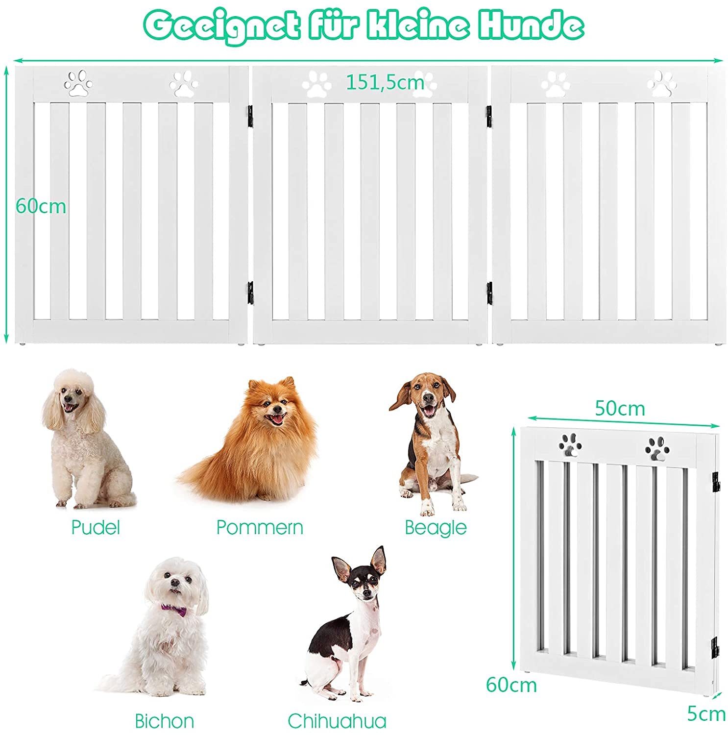 RELAX4LIFE Barrera de Seguridad Plegable de 3/4 Piezas para Niños, Perros y Animales, Valla de Seguridad giratoria 360°, Rejilla para Escaleras, Balcón, Chimenea o Puerta, Blanco (3 Piezas)