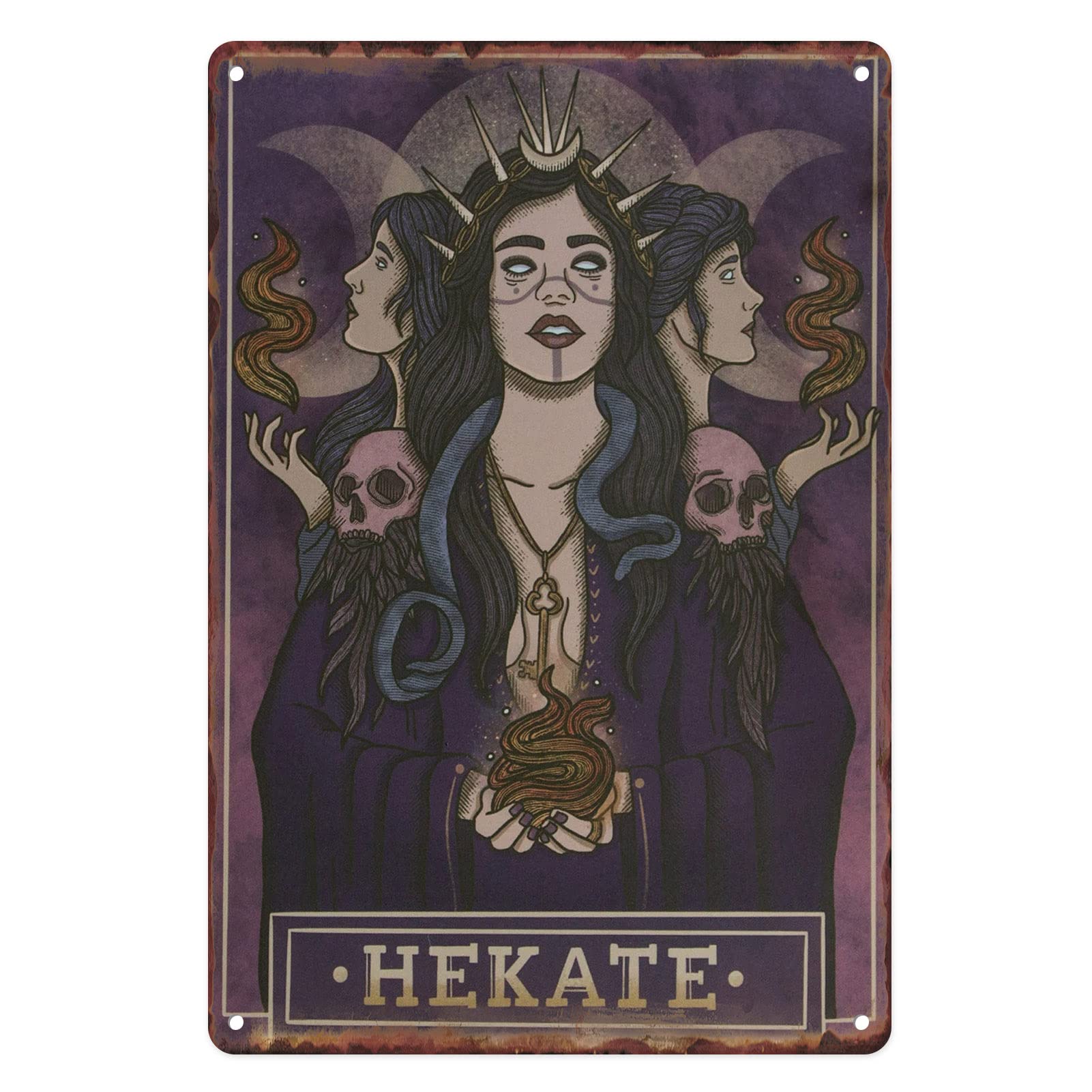 Flavas A006 Metal Tin Sign Vintage Hekate Goddess Hecate Pagan Mythology Magic Spirit Witch Book Shadows Family For Home, Living Room, Bedroom, Office, Hotel, Cafe And Pub Wall Decor 12X8 Inches