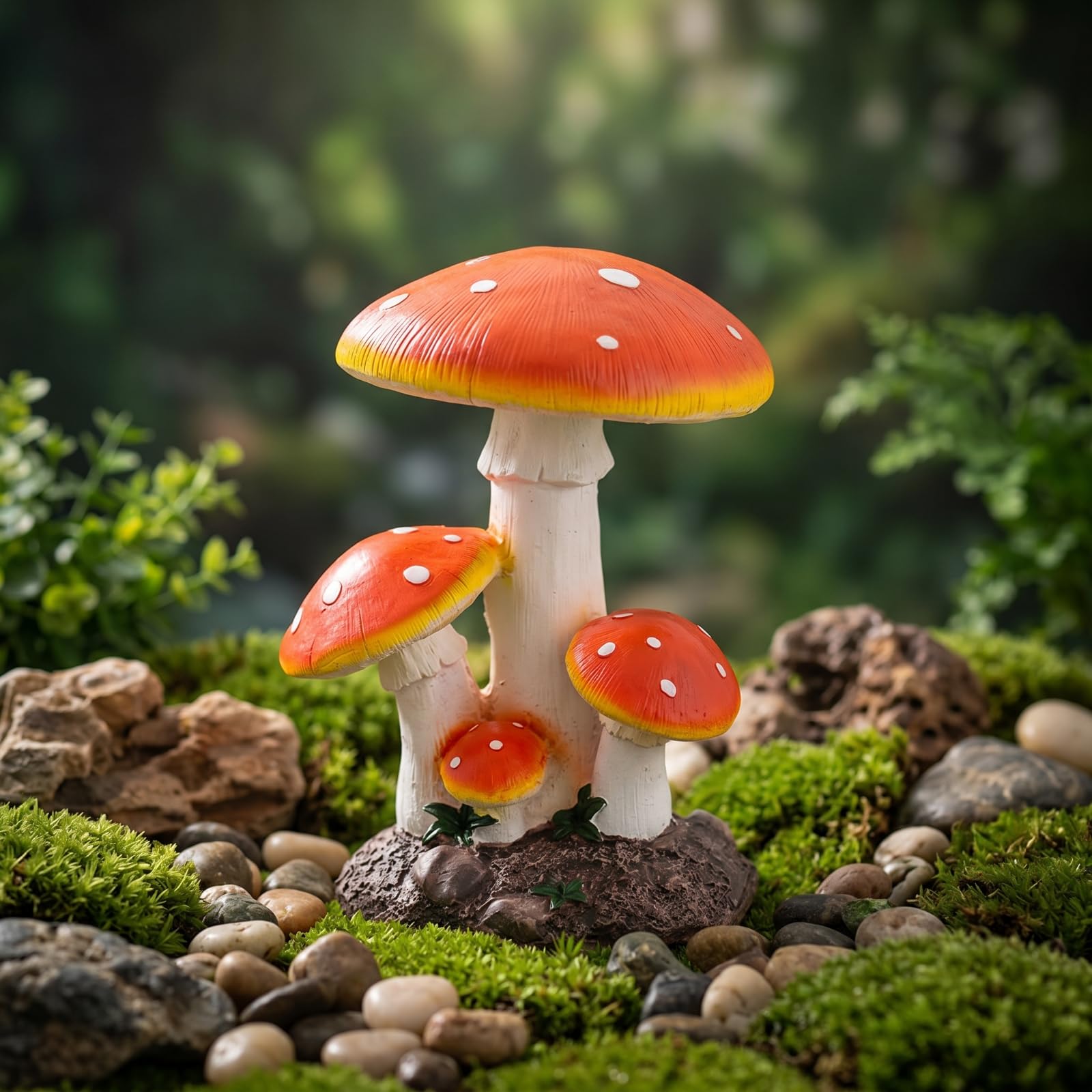 Pilz farbenprächtig Pilzfigur stabil Pilzskulptur für Gartenliebhaber, Hobbygärtner, Garten, Terrasse, Großer Dreistieliger Pilz