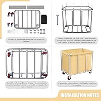 Vista 6 de Carrito de lavandería comercial con ruedas, gran rodillo de 11.35 bushels con cesta desmontable forrada en lona impermeable, acero inoxidable