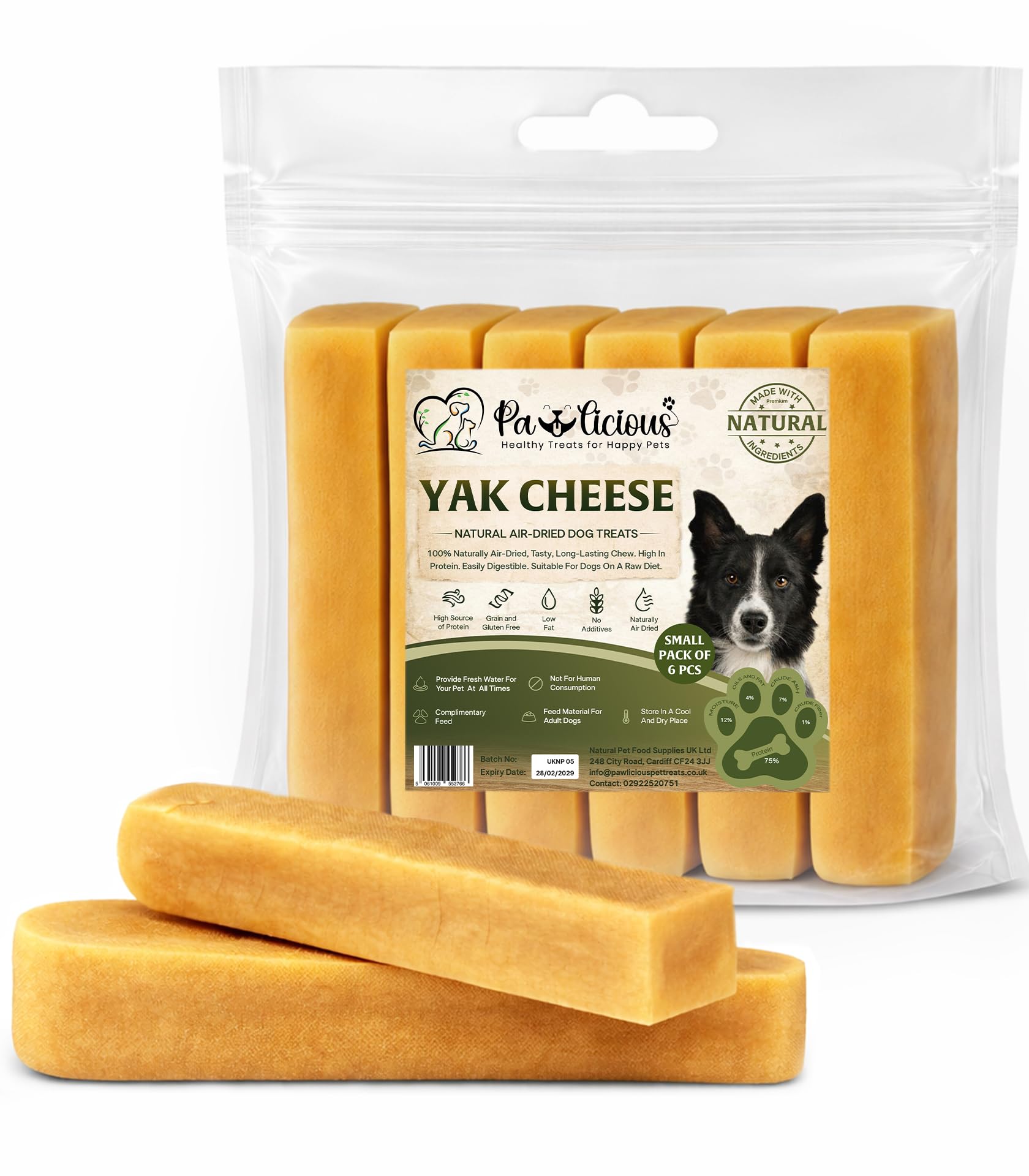 Pawlicious Himalayan Yak Chews Small, Pack of 6 35g Each, Natural Milk Cheese Dog Chews, Long-Lasting Hard Chews for Medium and Large Dogs, Natural Dog Treats