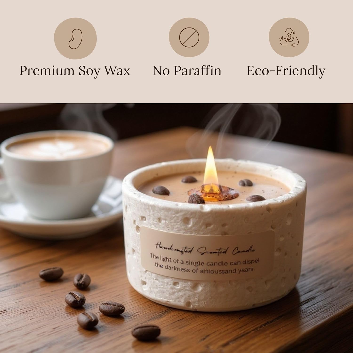 “Awakening Coffee” Scented Candle, 100% Natural Soy & Beeswax Blend—Cozy Coffee Aroma for Meditation, Relaxation & Home Fragrance